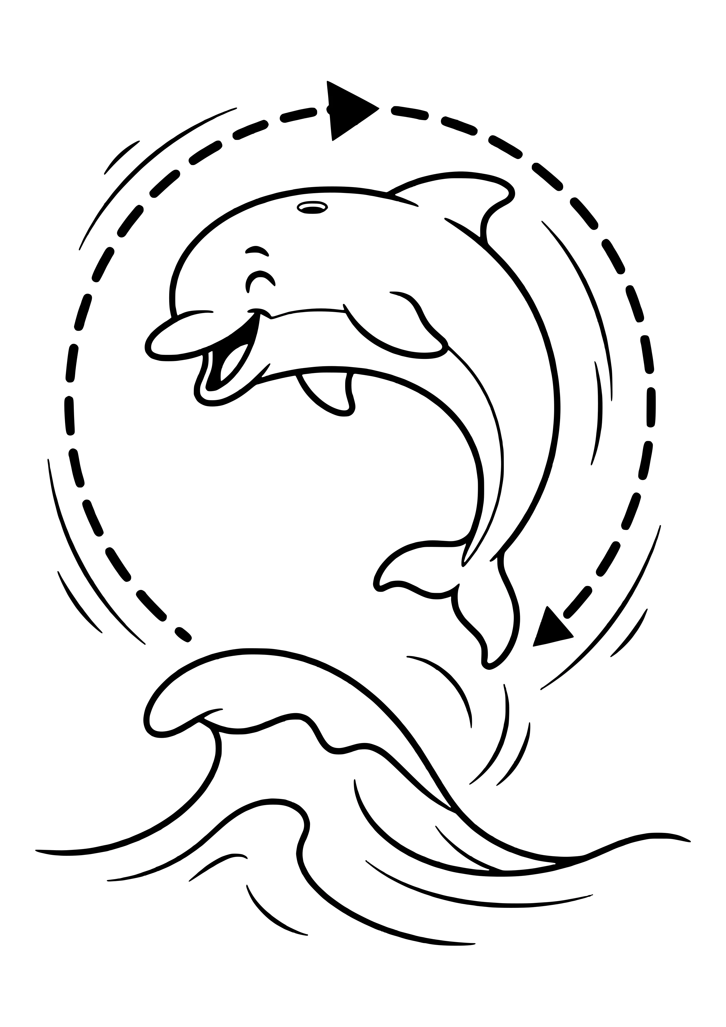 Delfin macht einen Salto Ausmalbild kostenlos für Kinder