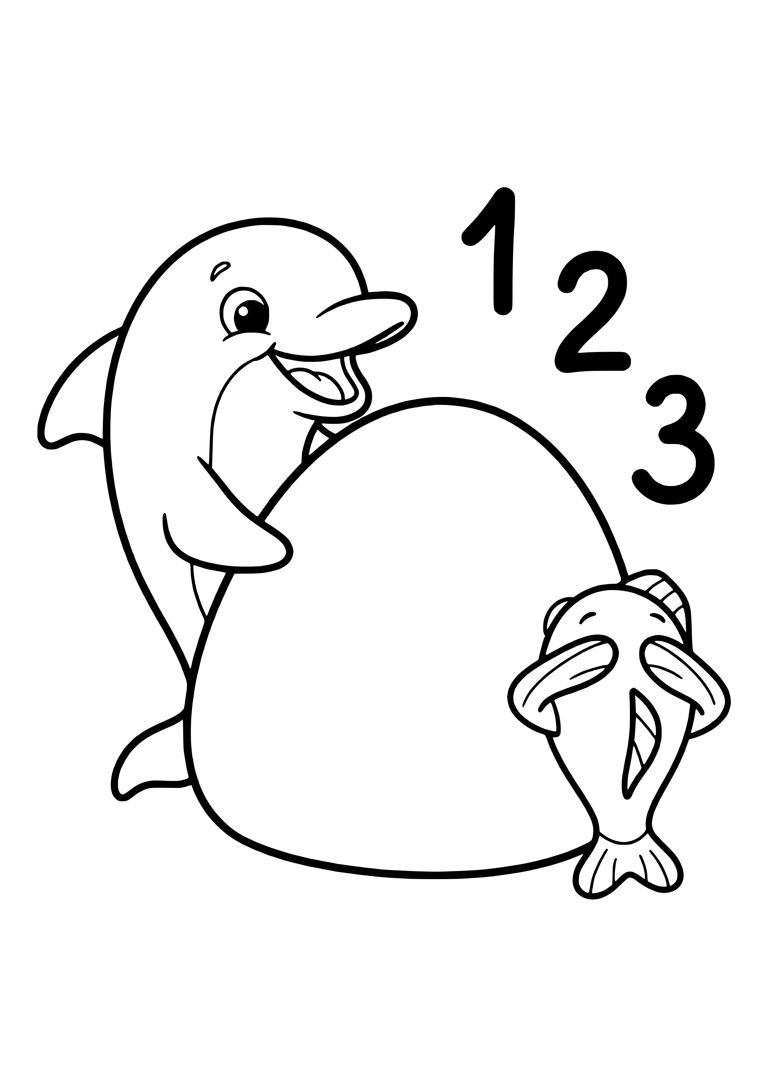 Dolphin playing hide and seek behind a rock free coloring page for kids