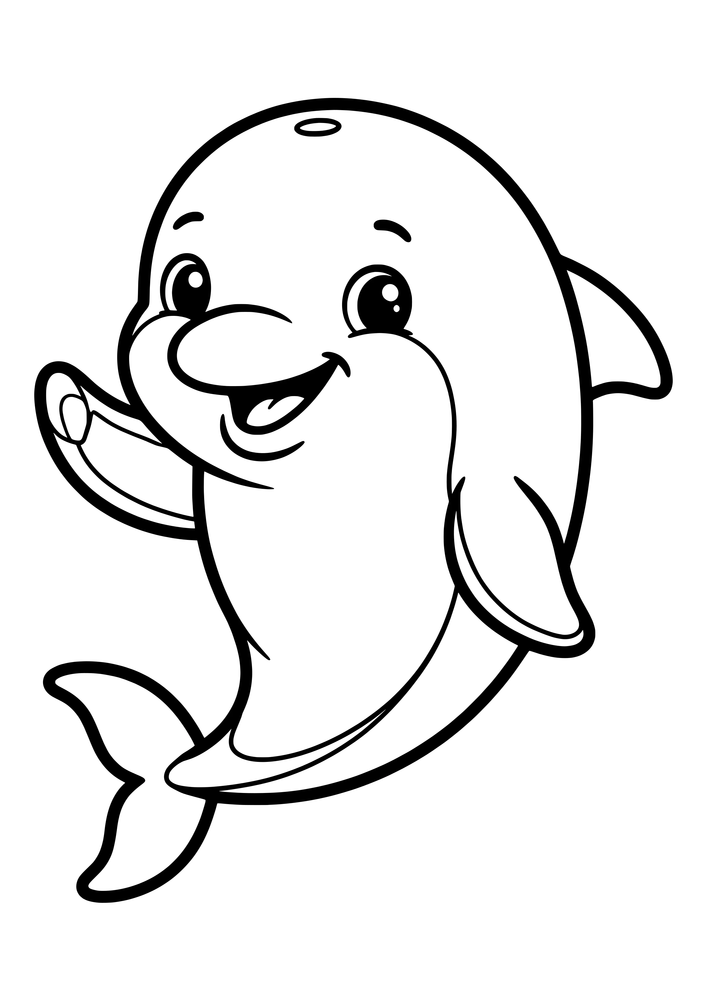 Delfin winkt mit der Flosse Ausmalbild kostenlos für Kinder