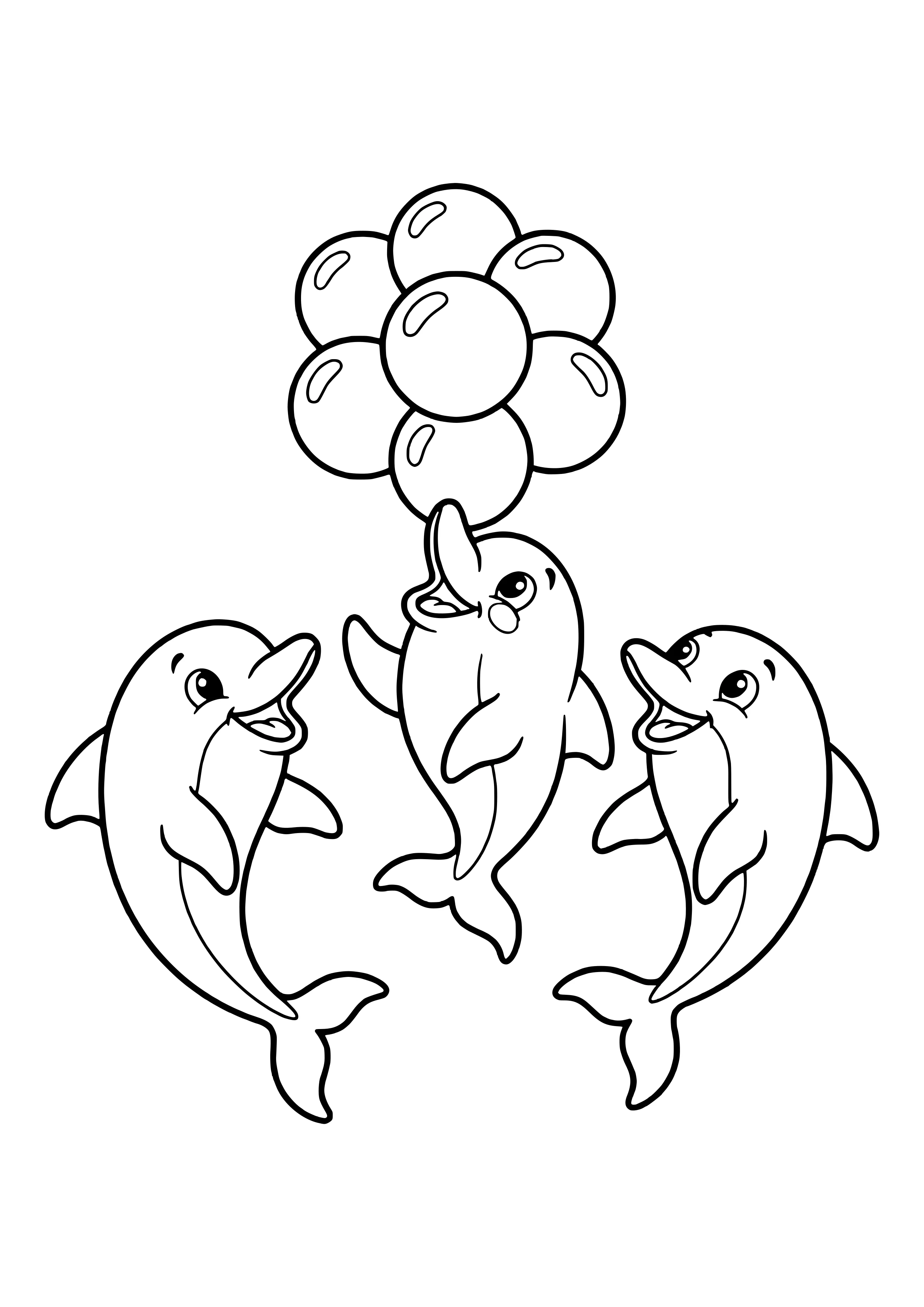 Dolphins playing with a bubble ball free coloring page for kids