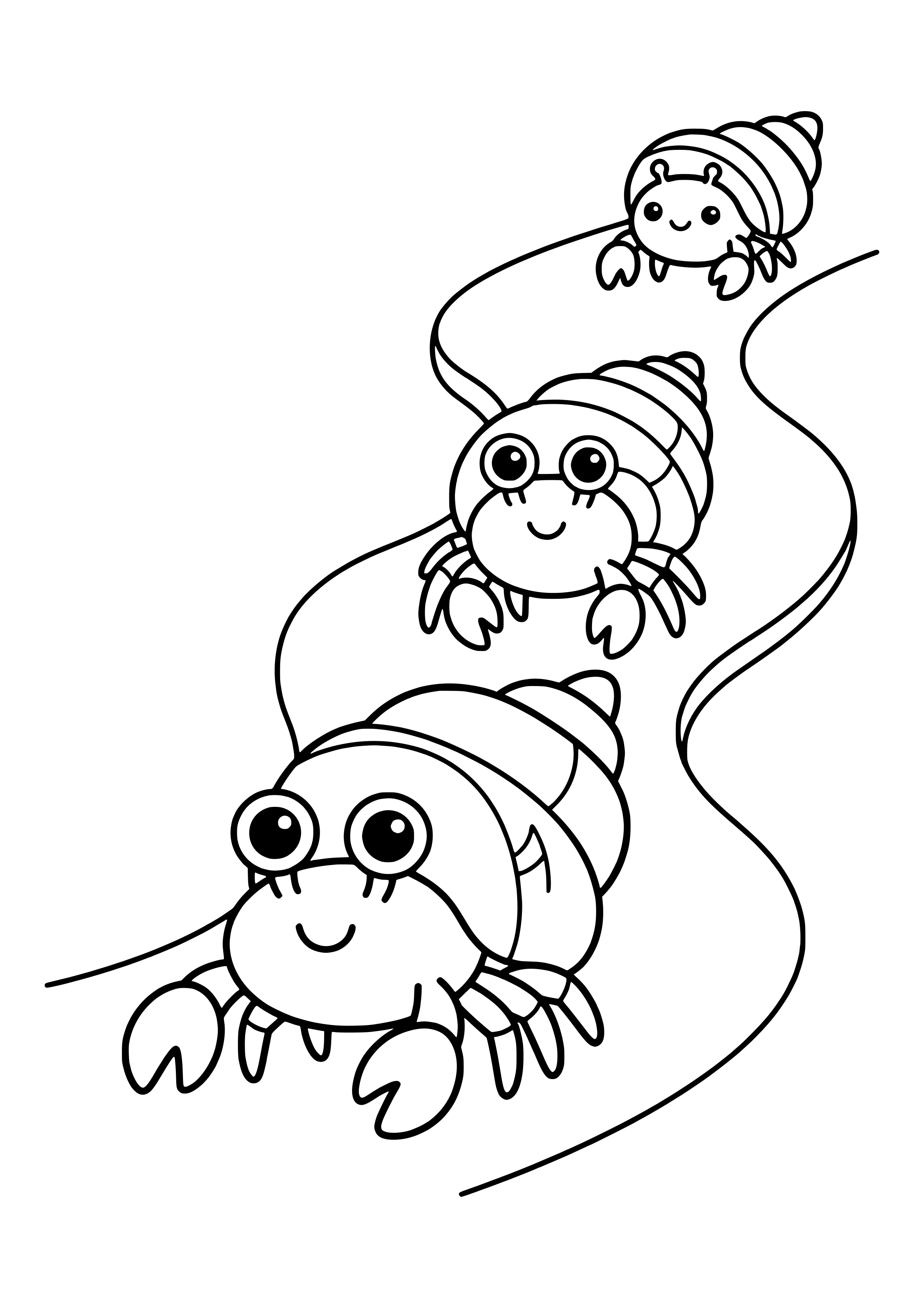 Hermit crab family migrating together free coloring page for kids