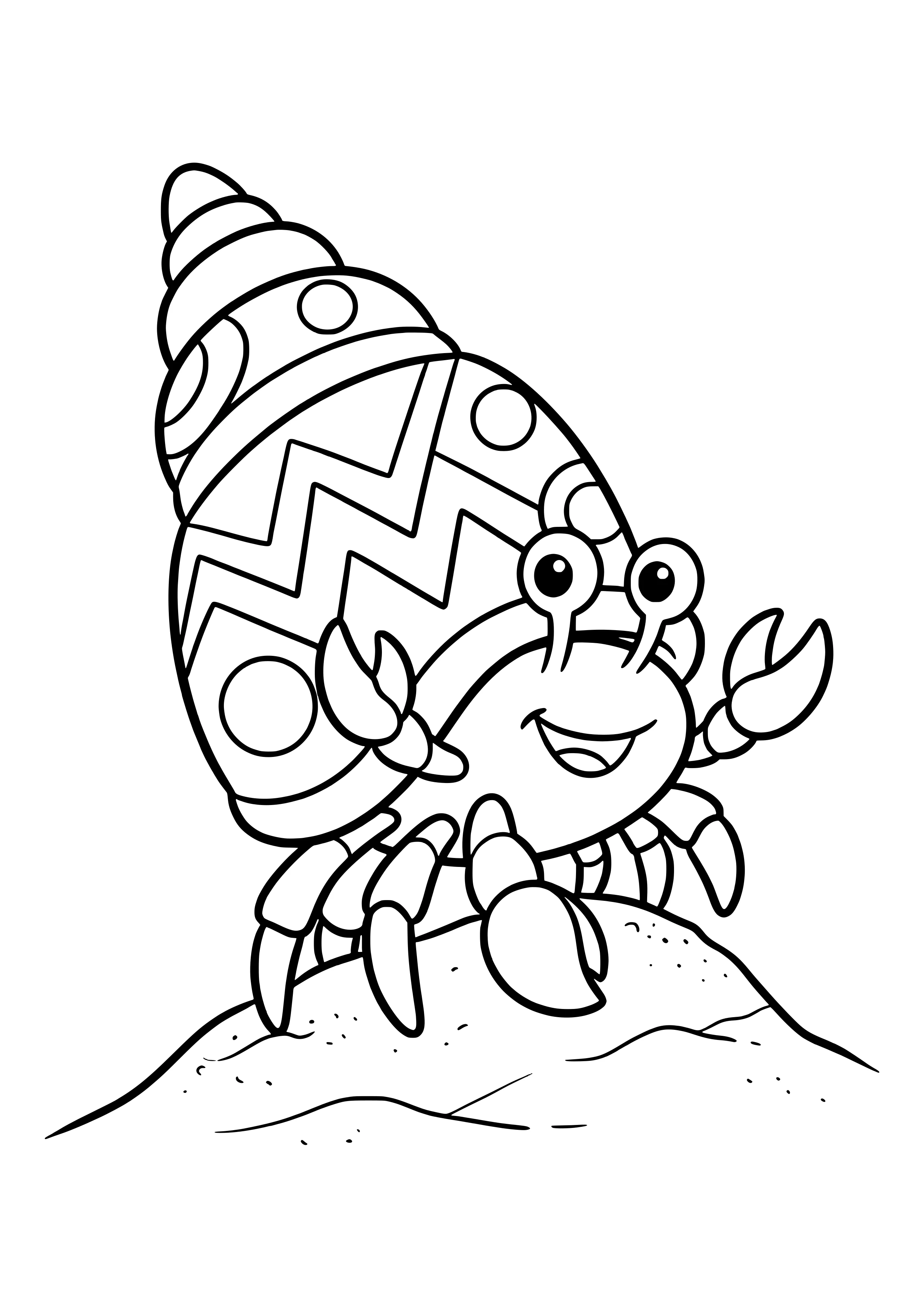Hermit crab carrying a colorful shell free coloring page for kids
