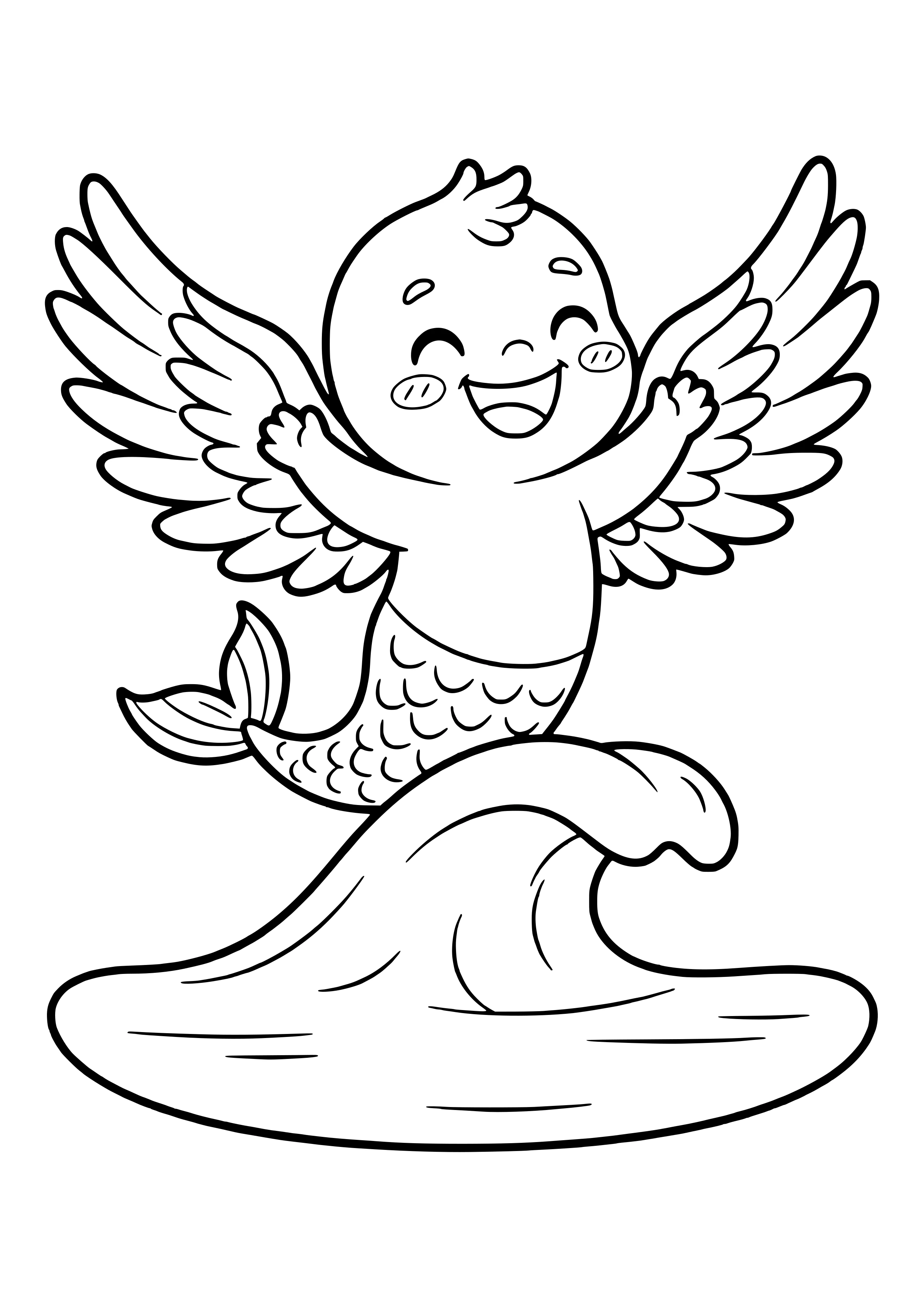 Fabled creature with a fish tail and bird wings free coloring page for kids