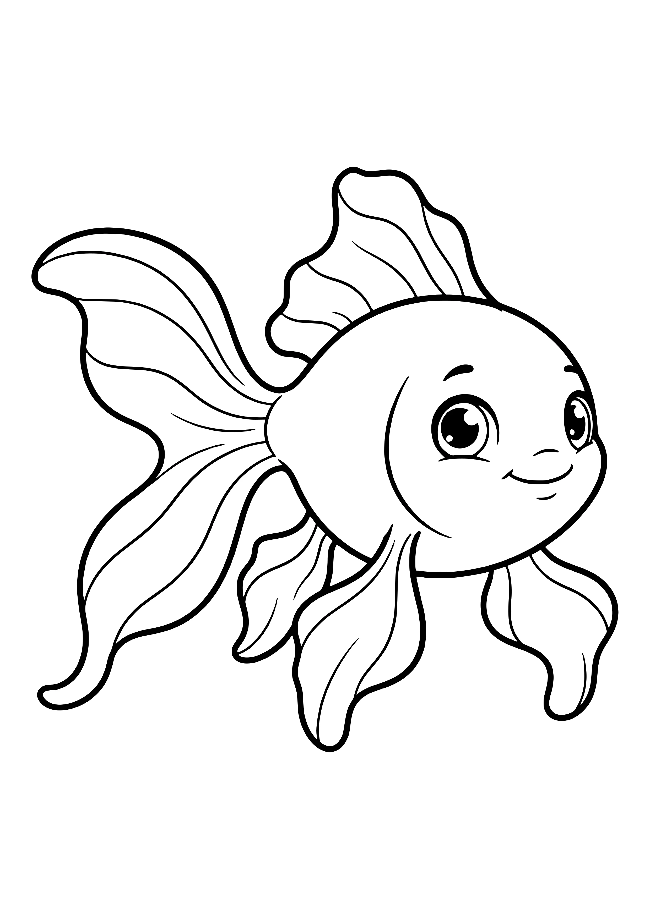 Fish with striking fringed fins free coloring page for kids