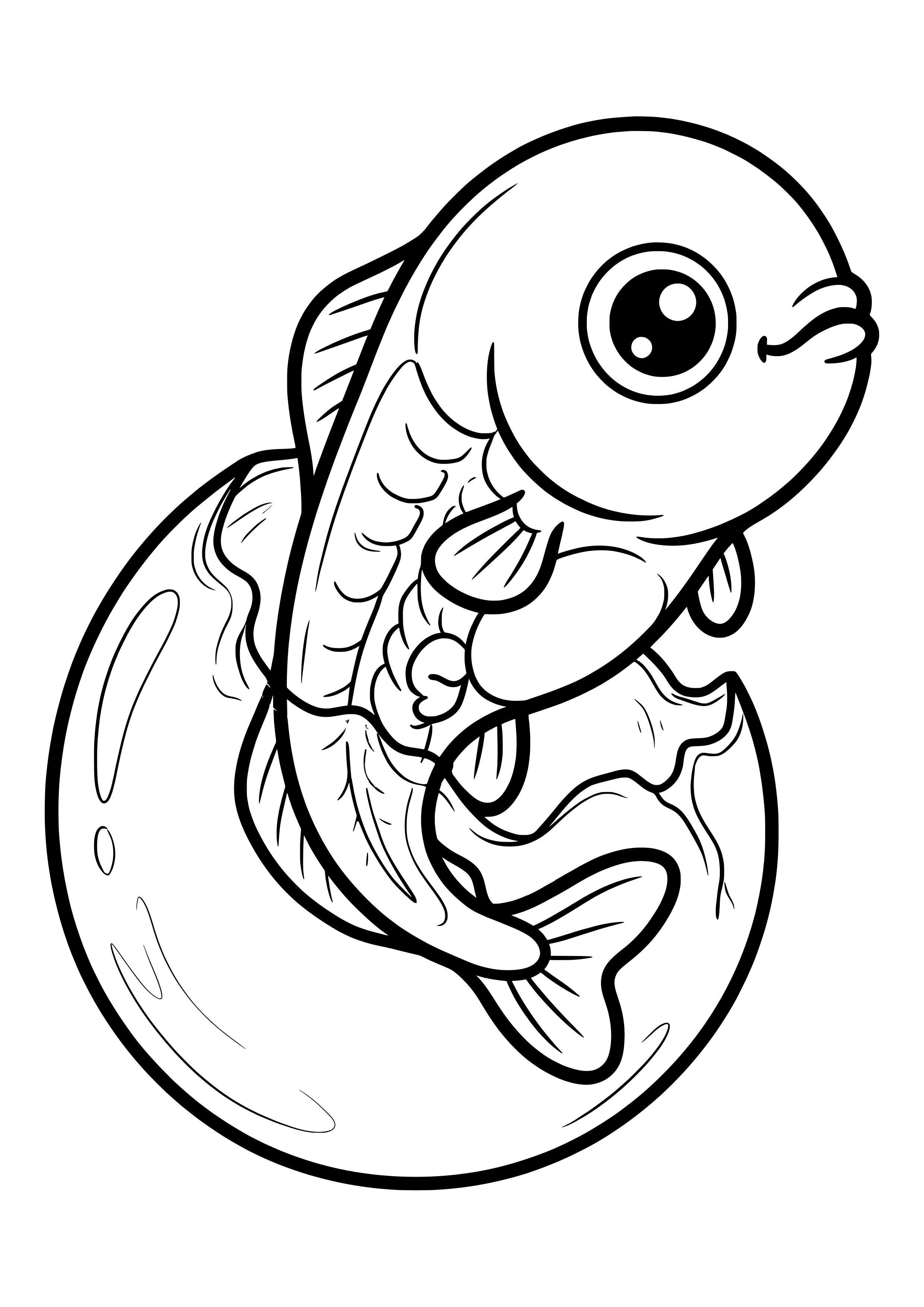 Baby fish hatching from an egg free coloring page for kids