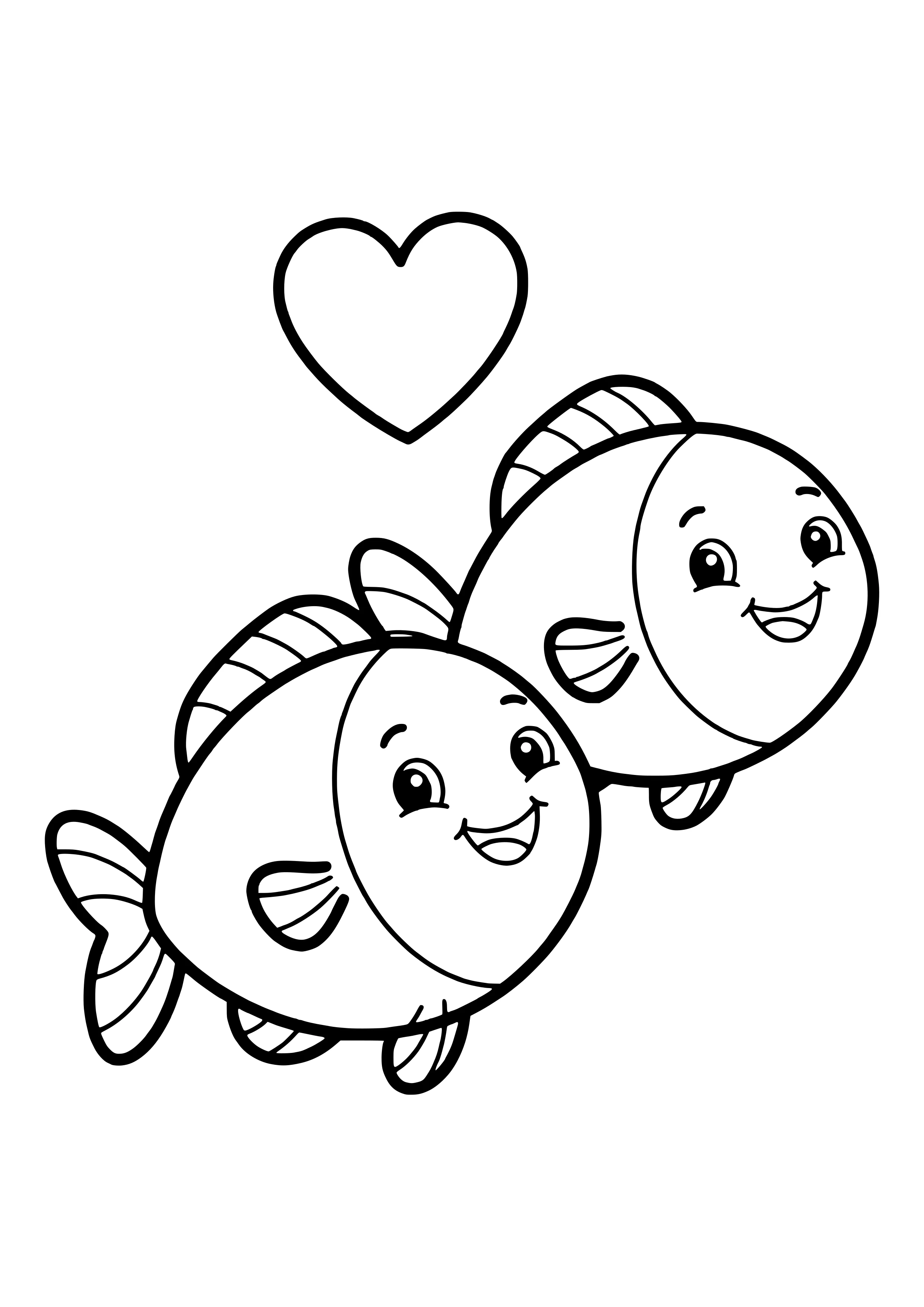 Fischpaar schwimmt Seite an Seite Ausmalbild kostenlos für Kleinkinder