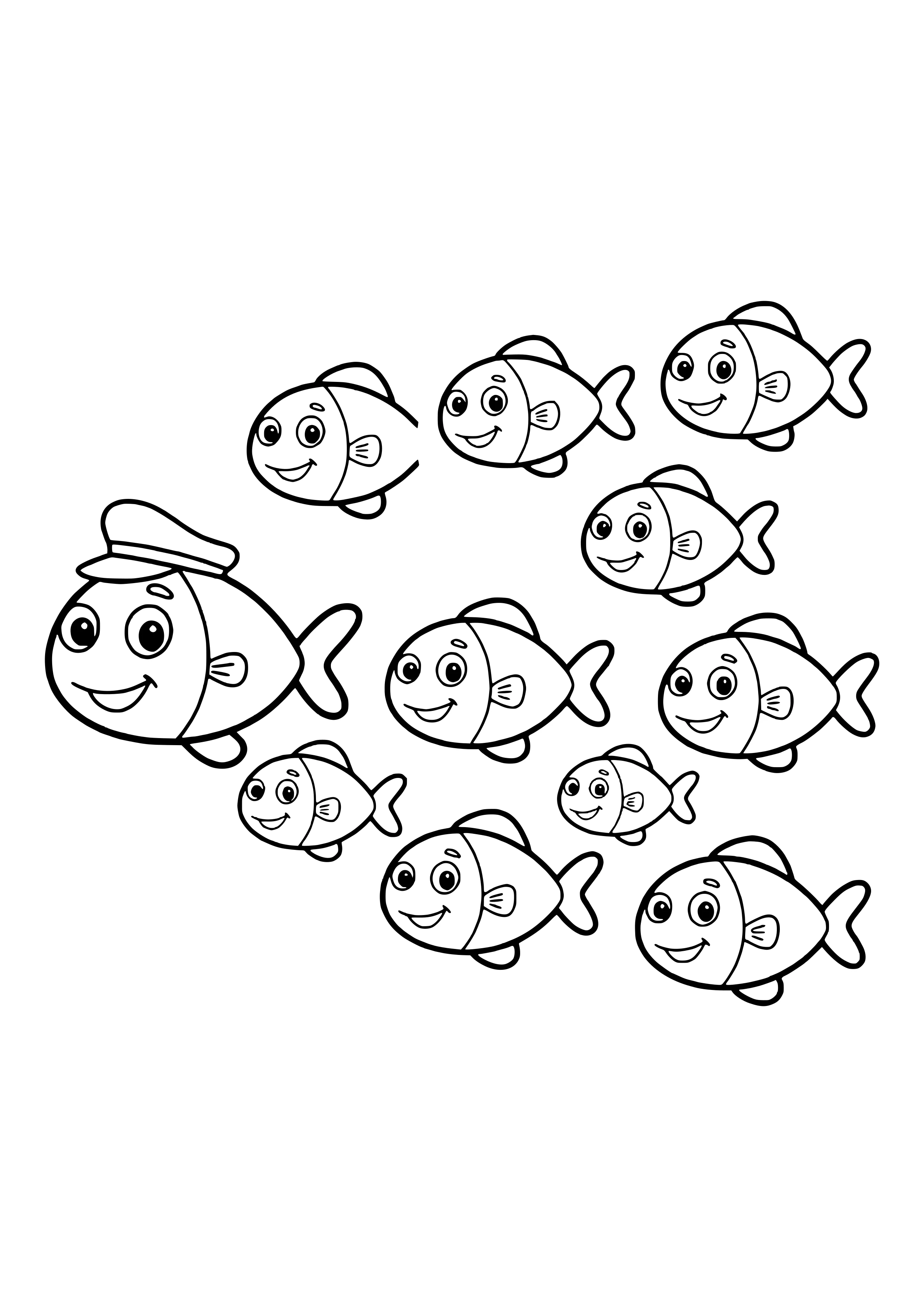 Fish school on a shared journey free coloring page for kids