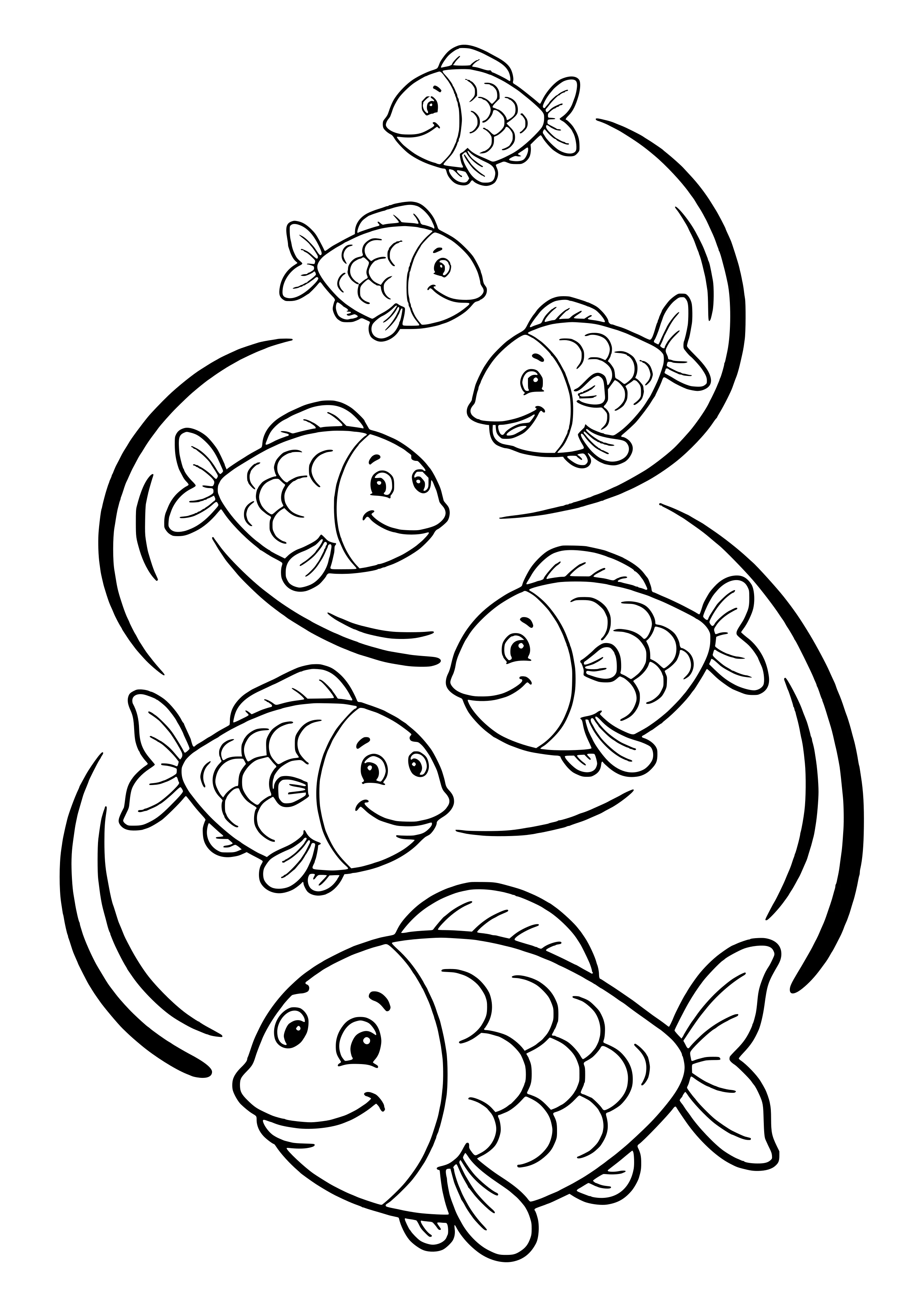 Fischschwarm bildet eine Spirale Ausmalbild kostenlos für Kinder