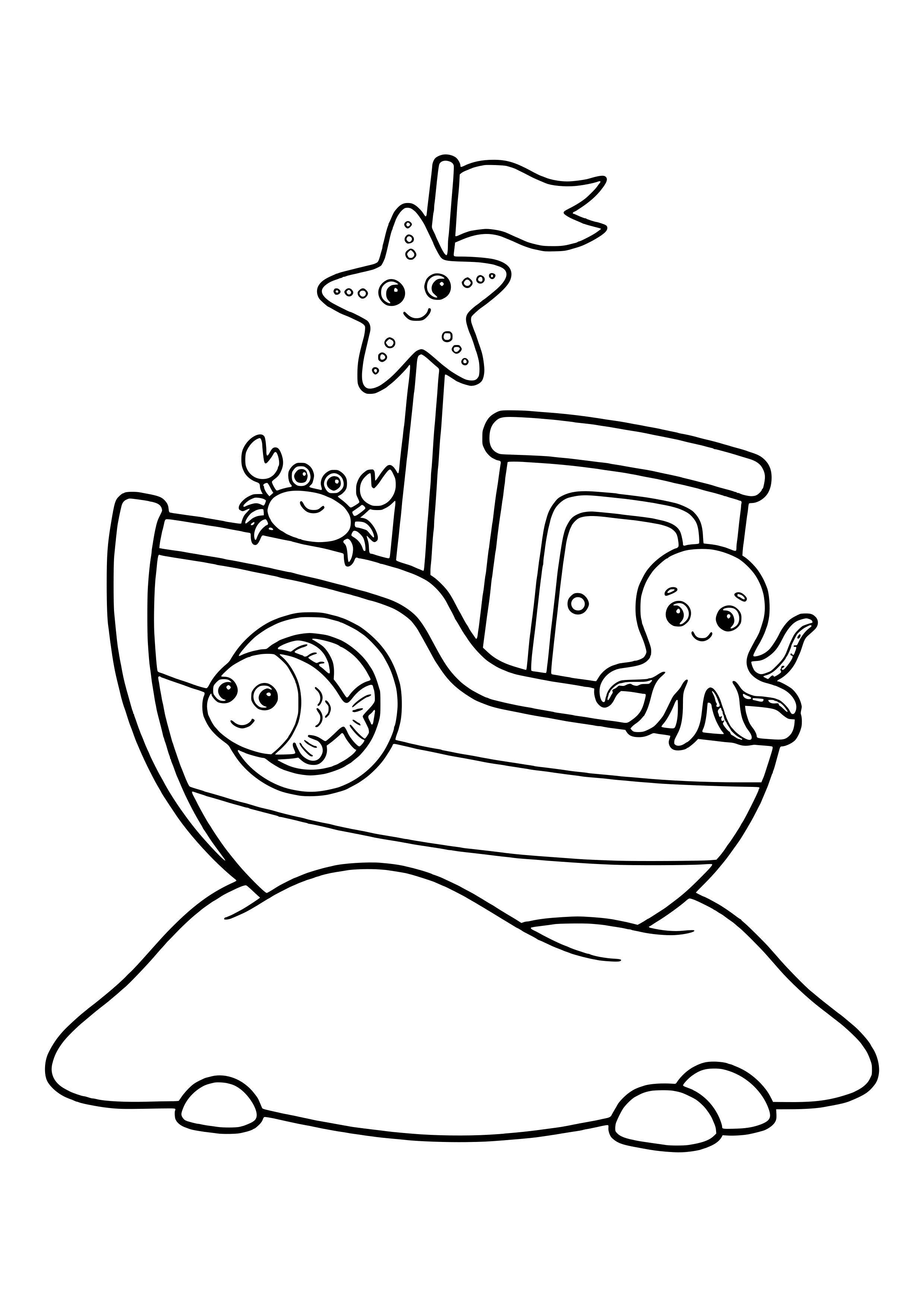 Gemeinsames Abenteuer zu einem Schiffswrack Ausmalbild kostenlos für Kinder