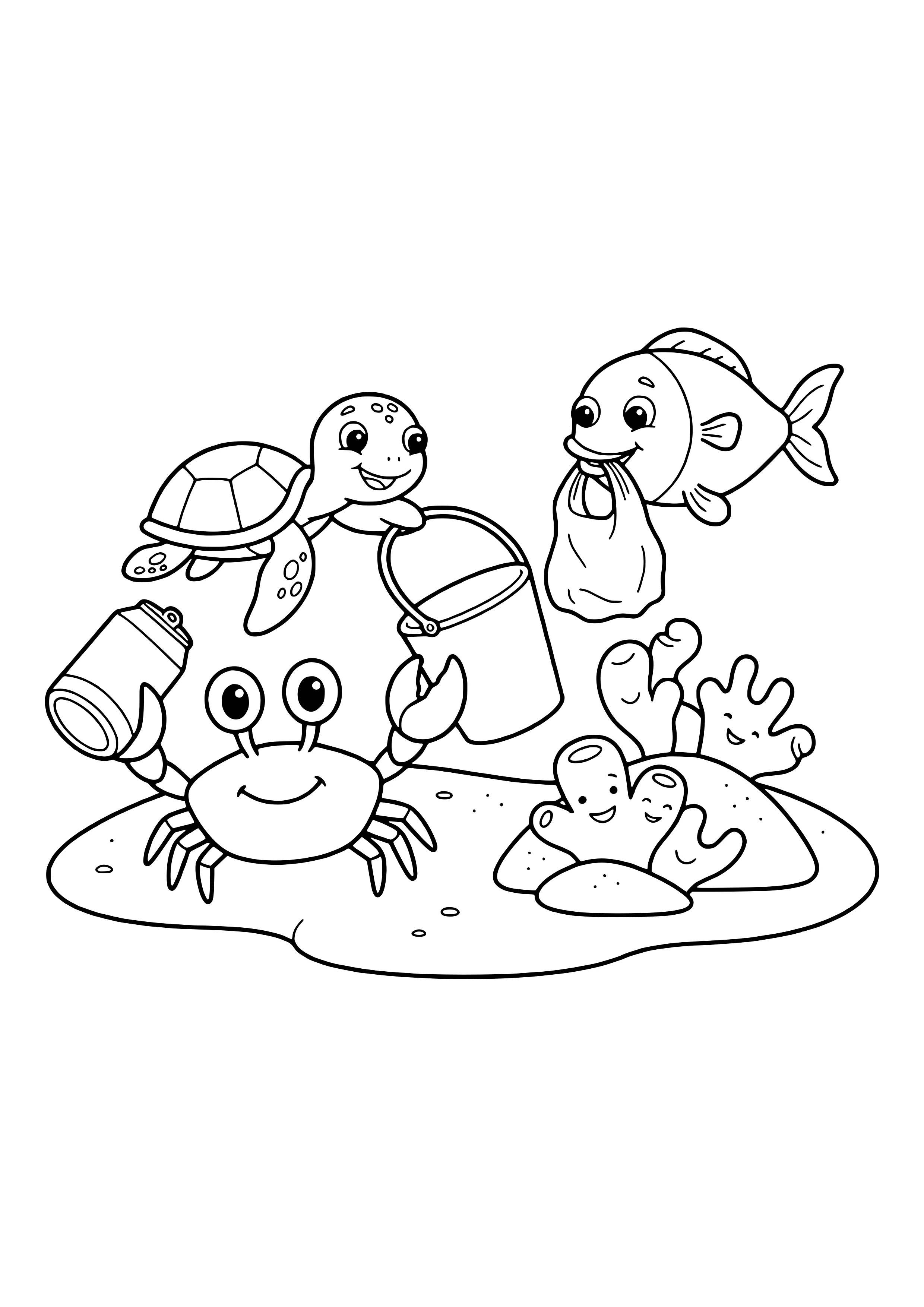 Big cleanup day at the reef free coloring page for kids