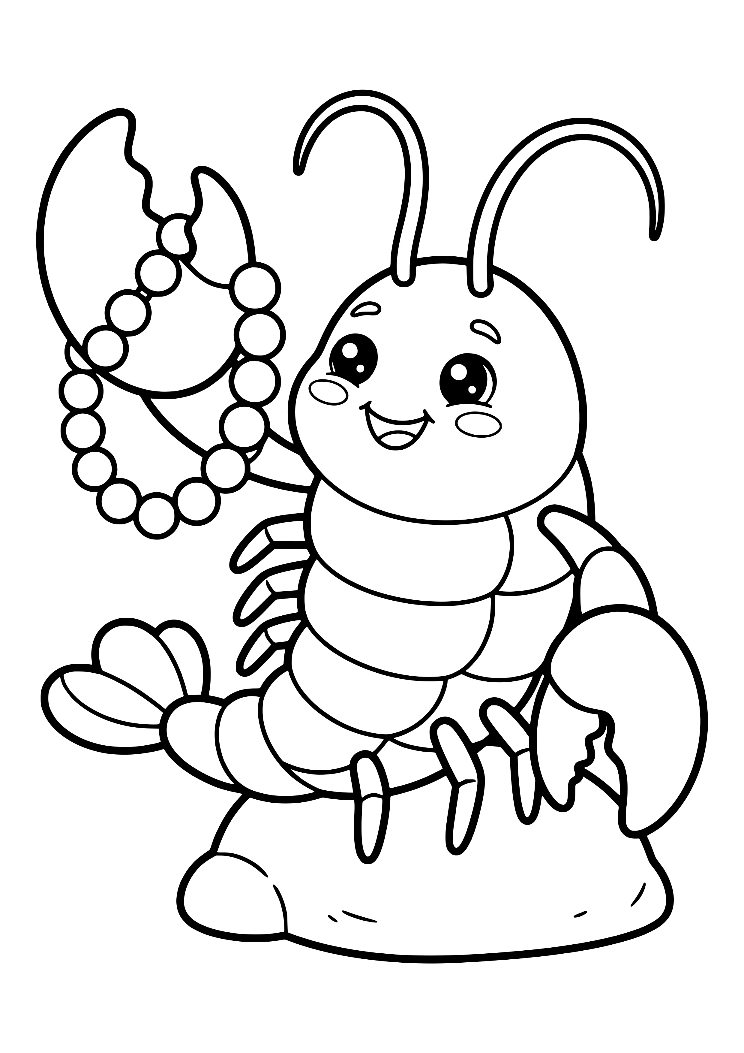 Lobster wearing a pearl necklace free coloring page for kids
