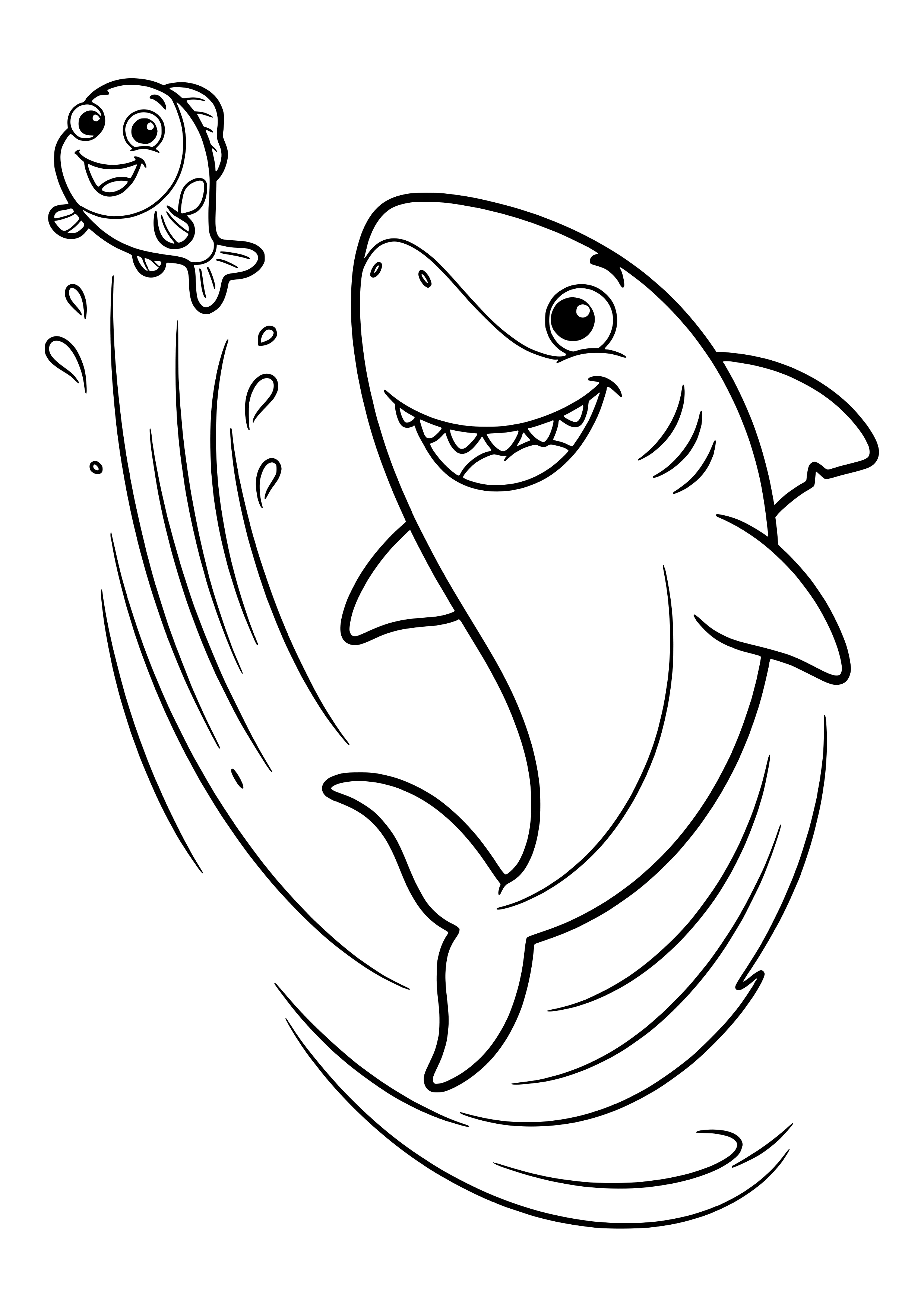 Small fish fleeing from a shark free coloring page for kids