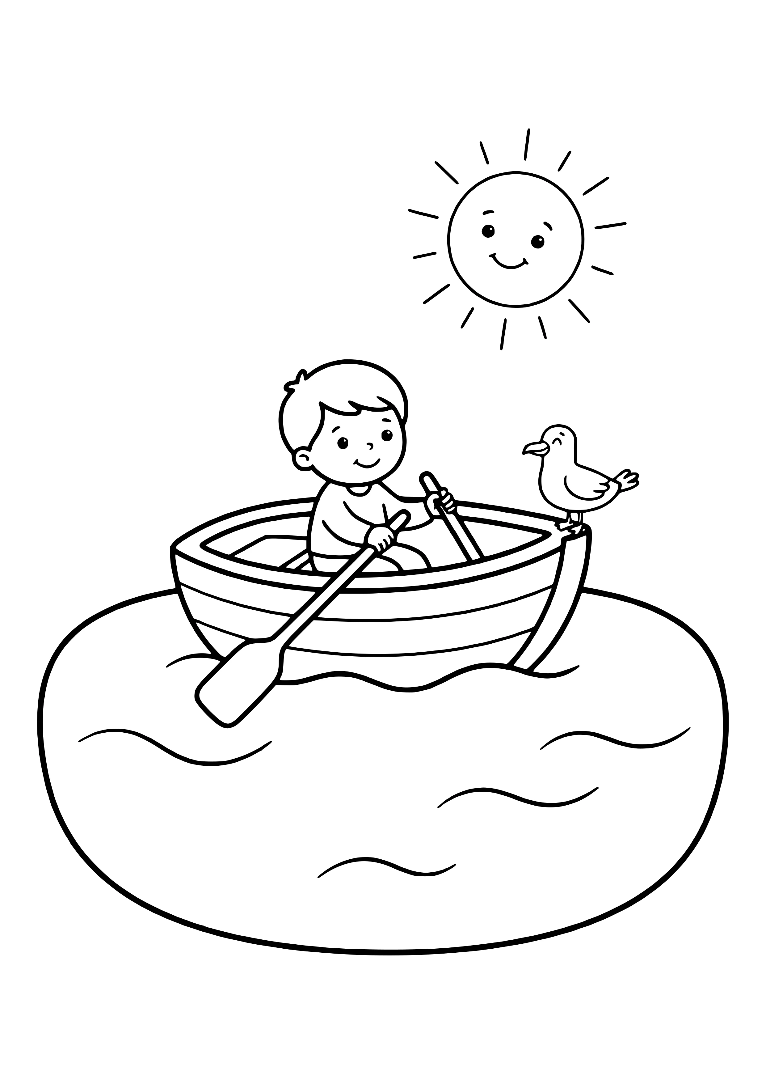 Kleines Ruderboot auf ruhiger See Ausmalbild kostenlos für Kinder