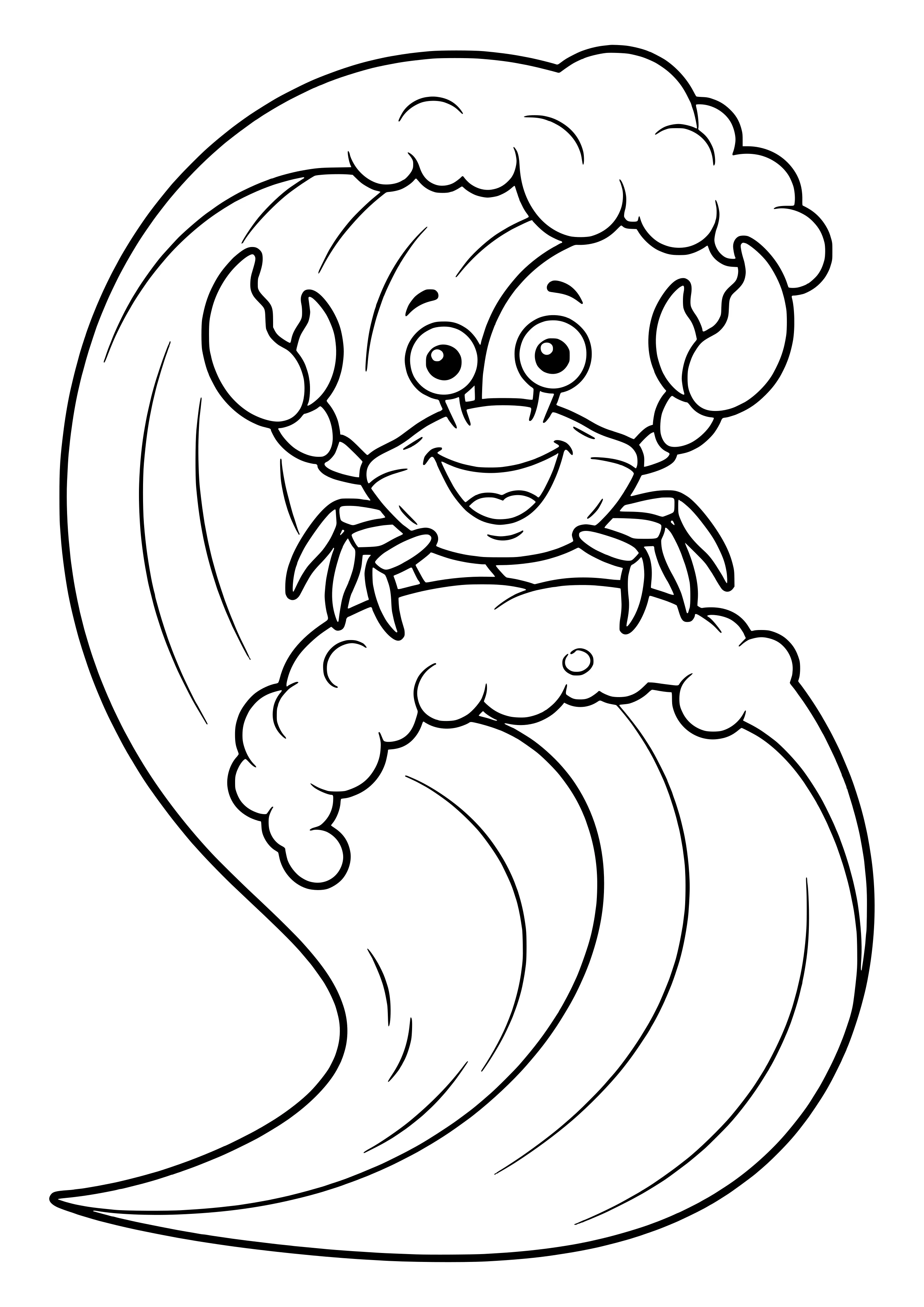 Crab balancing on a wave free coloring page for kids