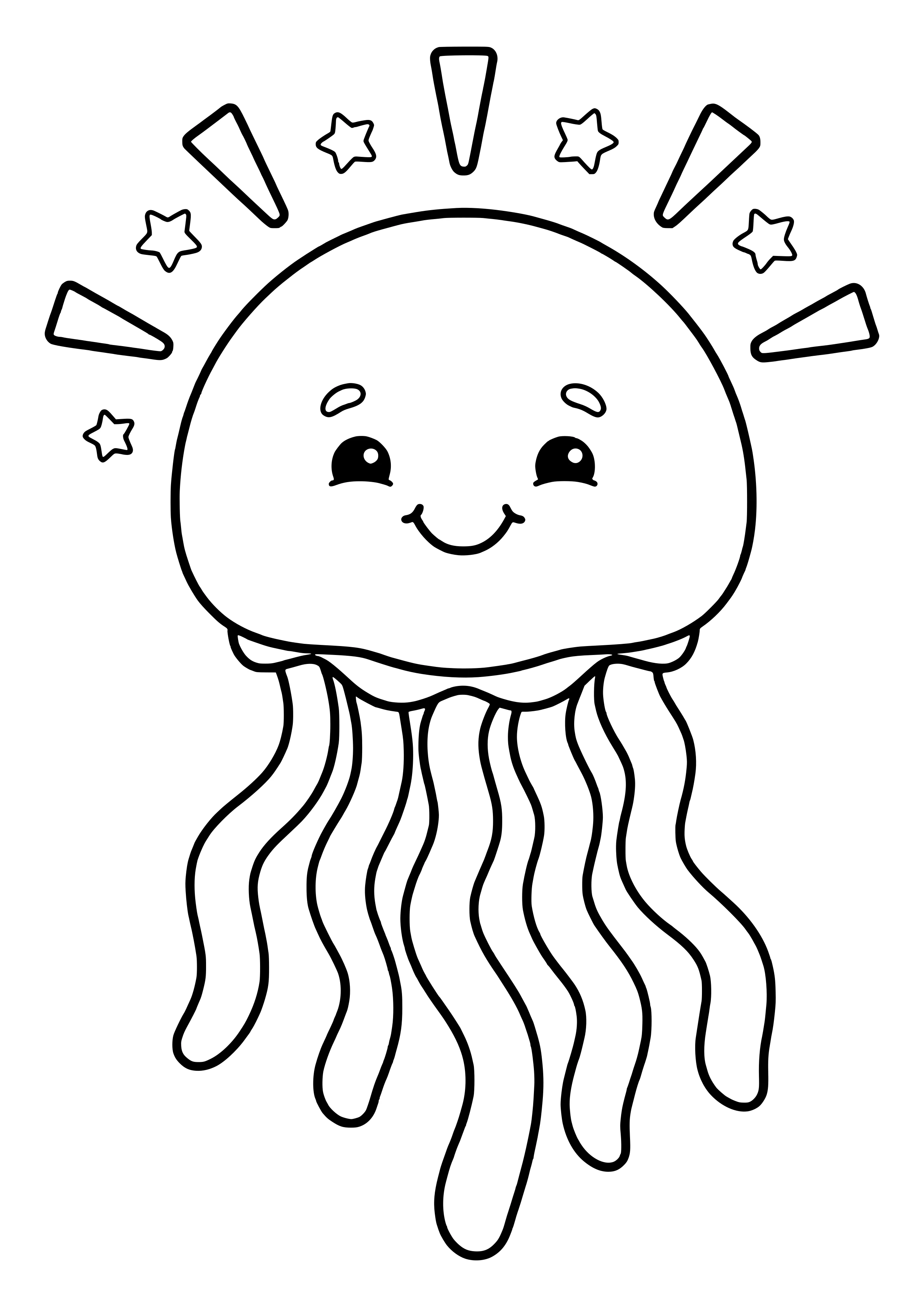 Glowing jellyfish in the deep free coloring page for kids