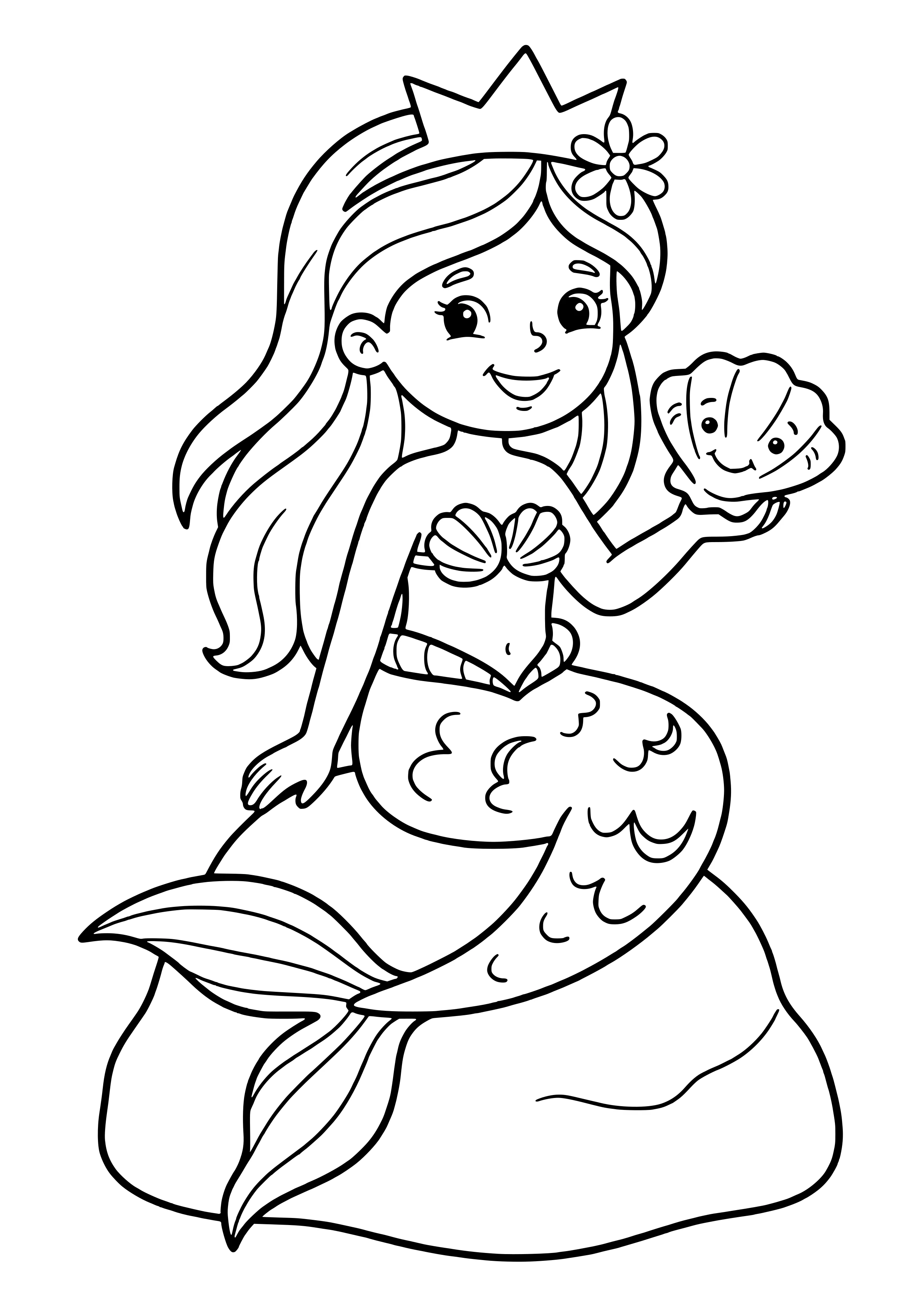 Meerjungfrauen-Prinzessin mit Krone Ausmalbild kostenlos für Kinder