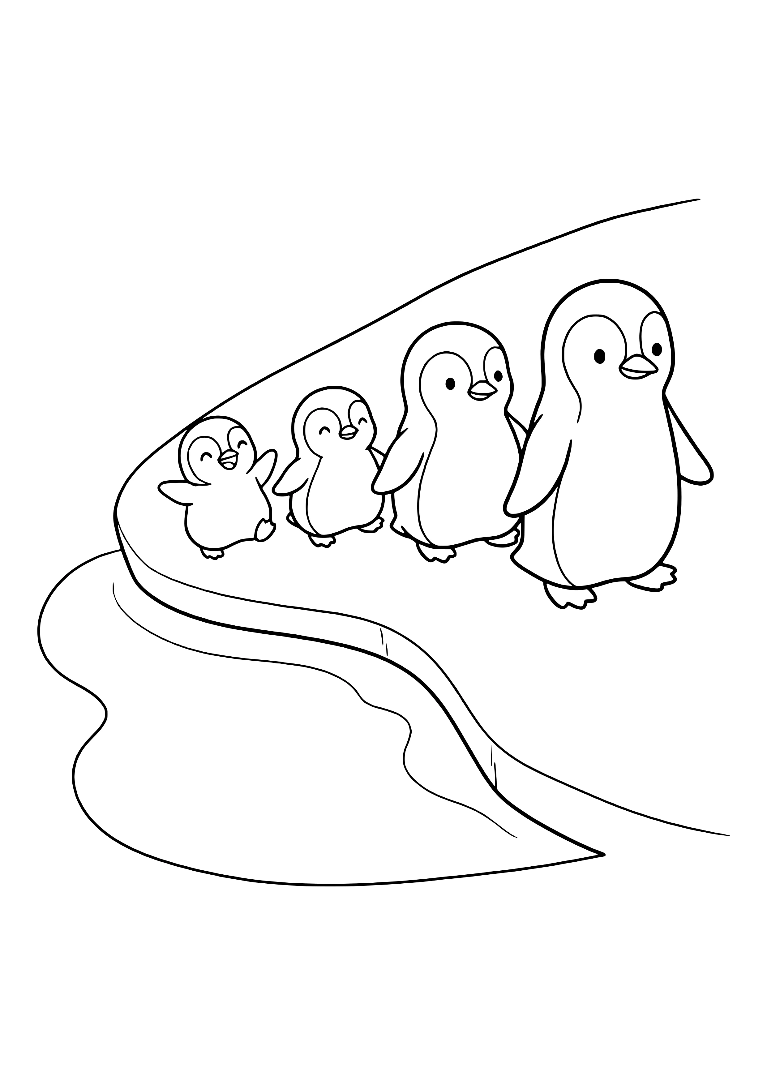 Pinguin-Familie watschelt zum Wasser Ausmalbild kostenlos für Kinder
