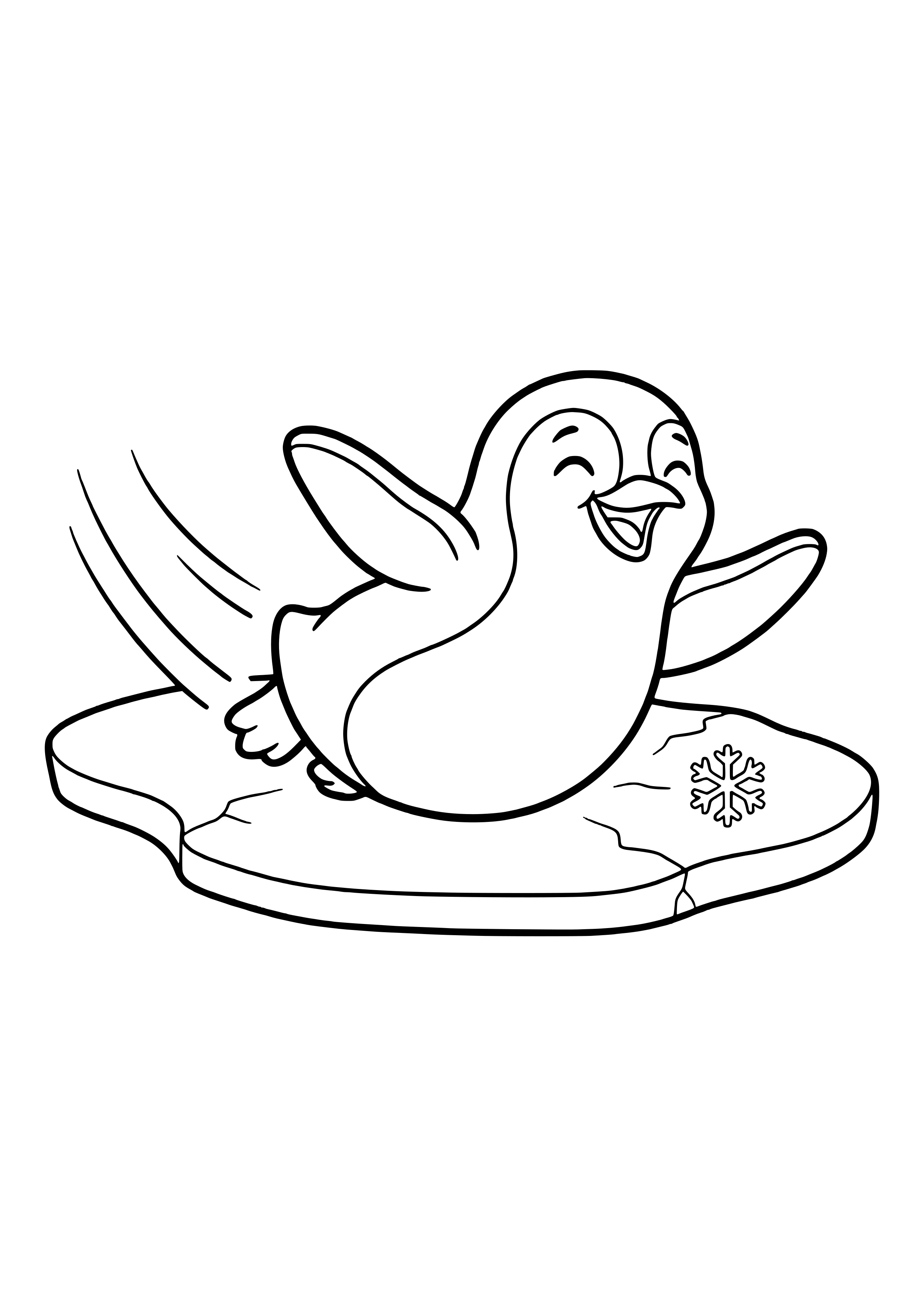 Penguin sliding on its belly across the ice free coloring page for kids