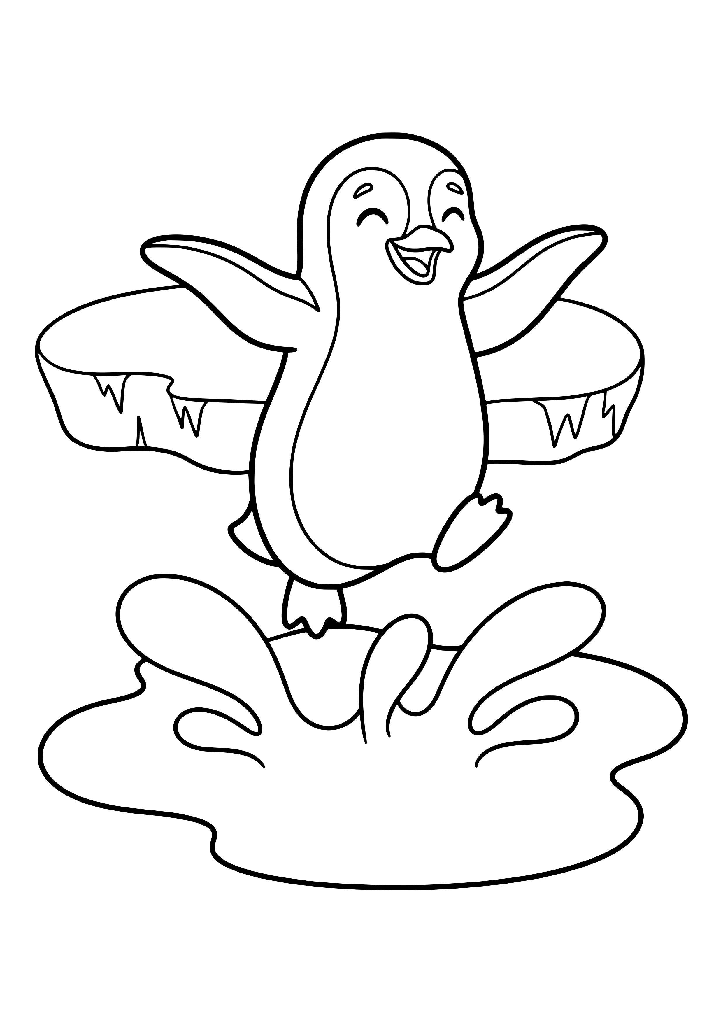 Penguin jumping into the icy water free coloring page for kids