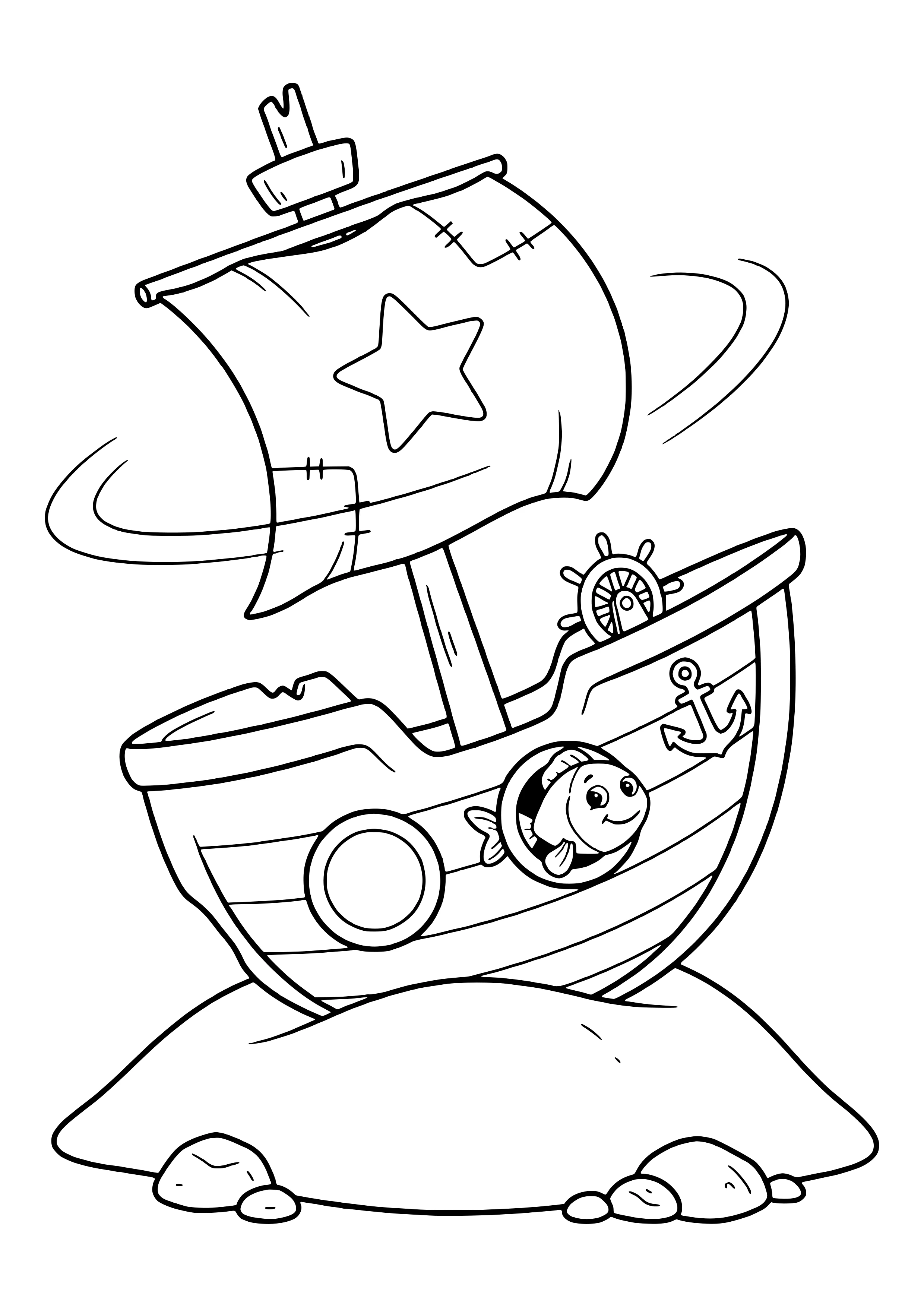 Piratenschiff-Wrack am Meeresgrund Ausmalbild kostenlos für Kinder