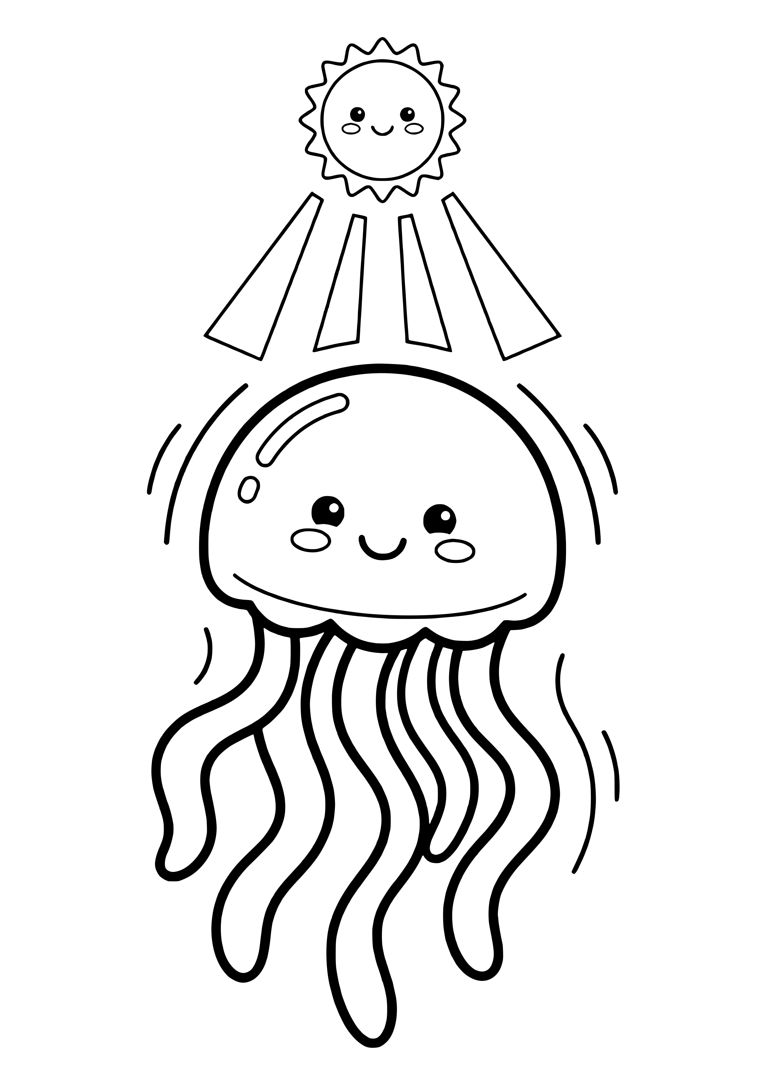 Jellyfish drifting through sunbeams free coloring page for kids