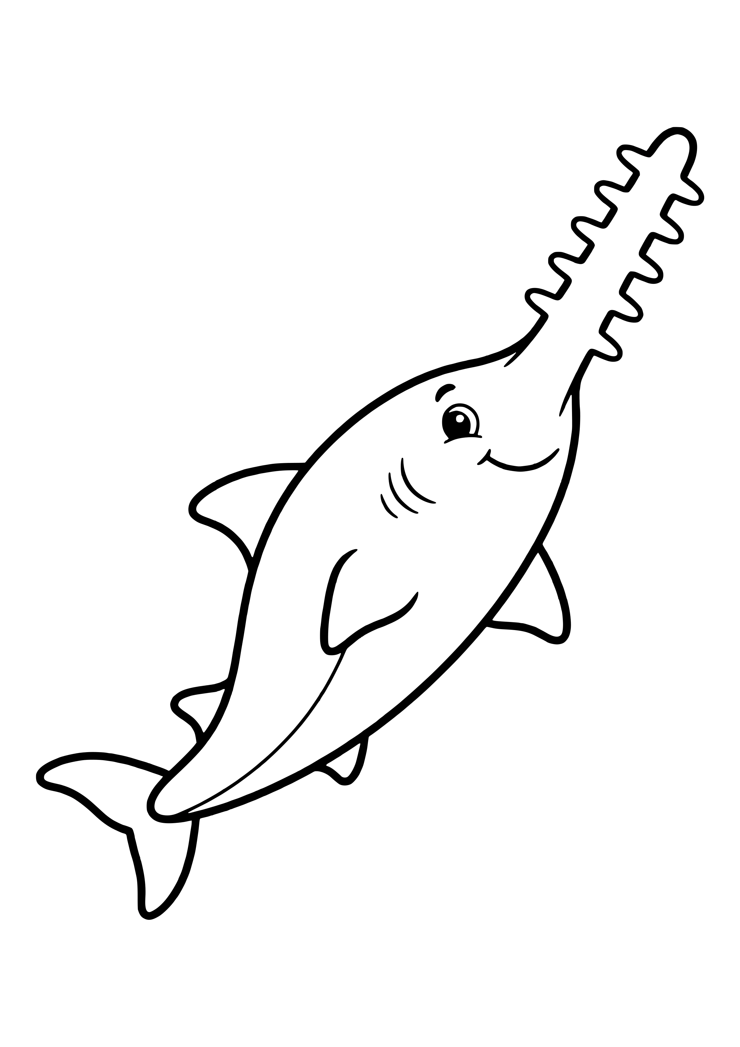 Sägefisch mit langer Säge-Schnauze Ausmalbild kostenlos für Kinder
