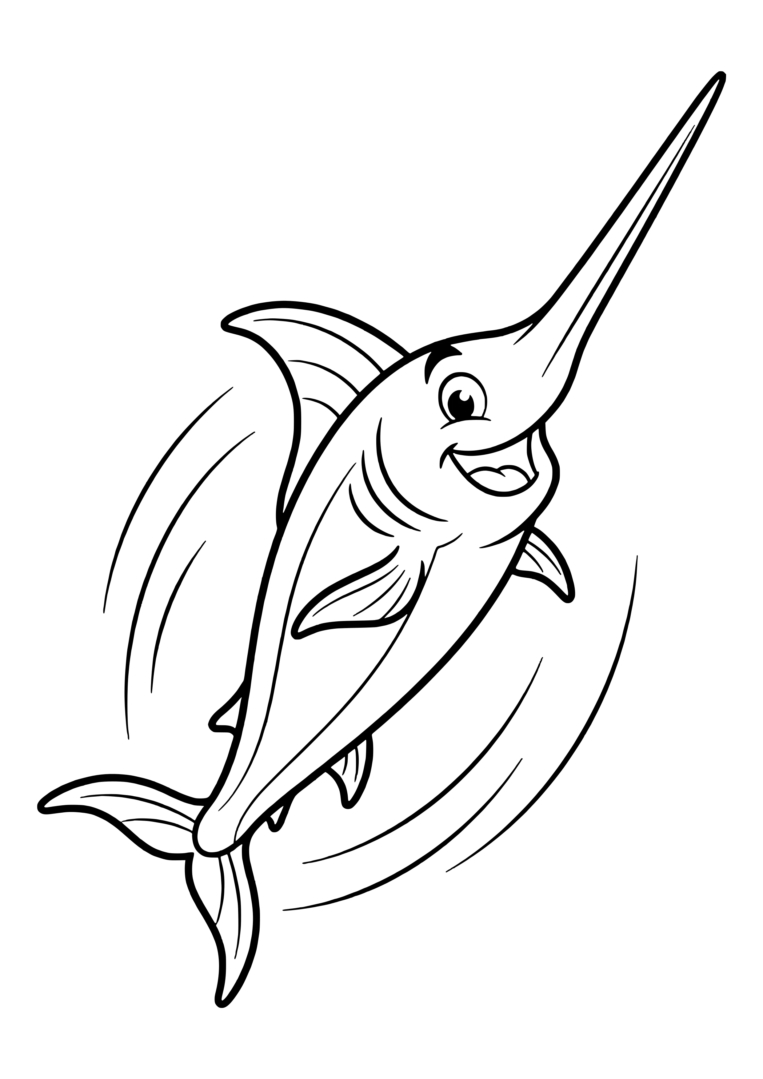 Swordfish at full speed free coloring page for kids