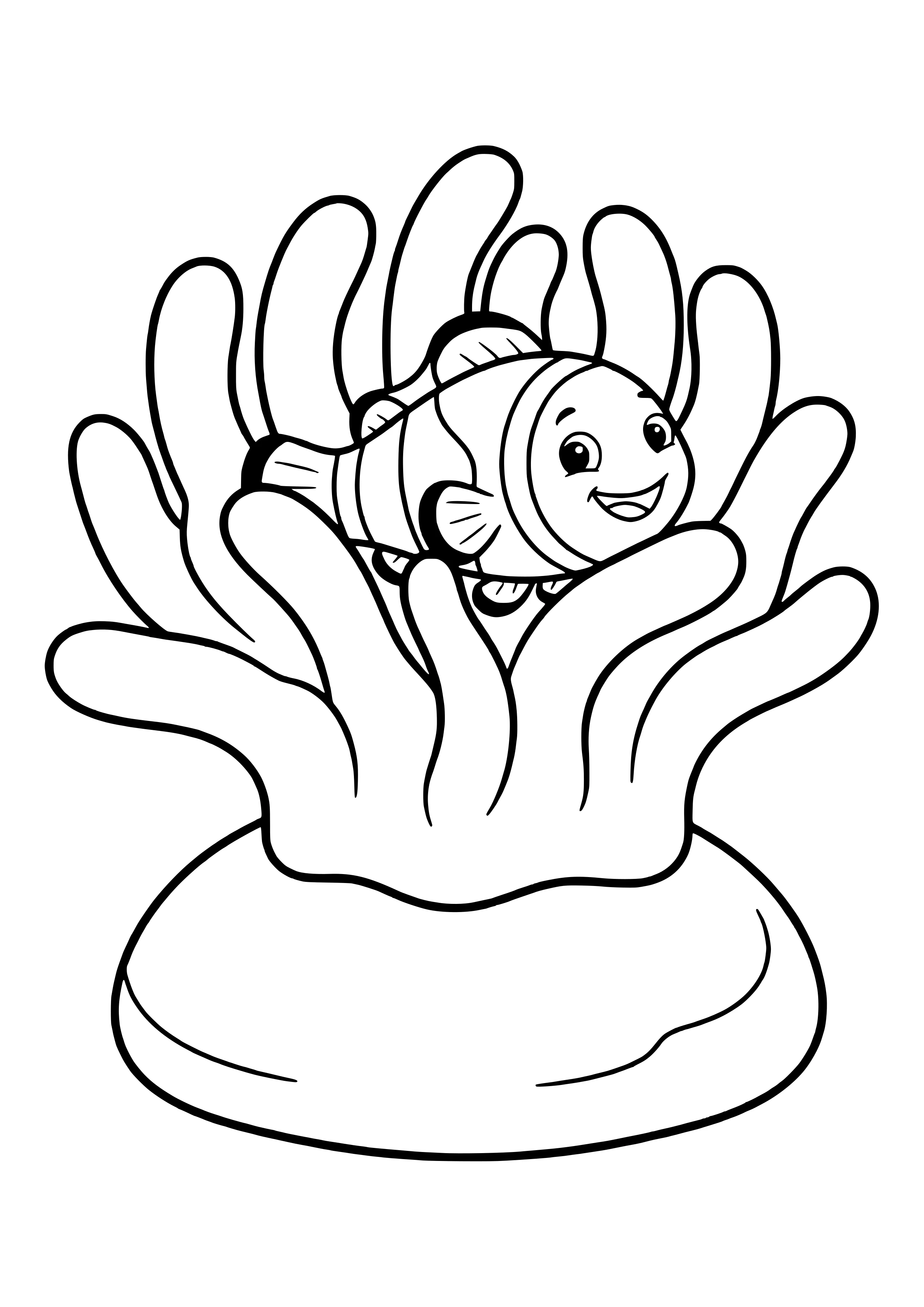 Sea anemone with a small fish inside free coloring page for kids