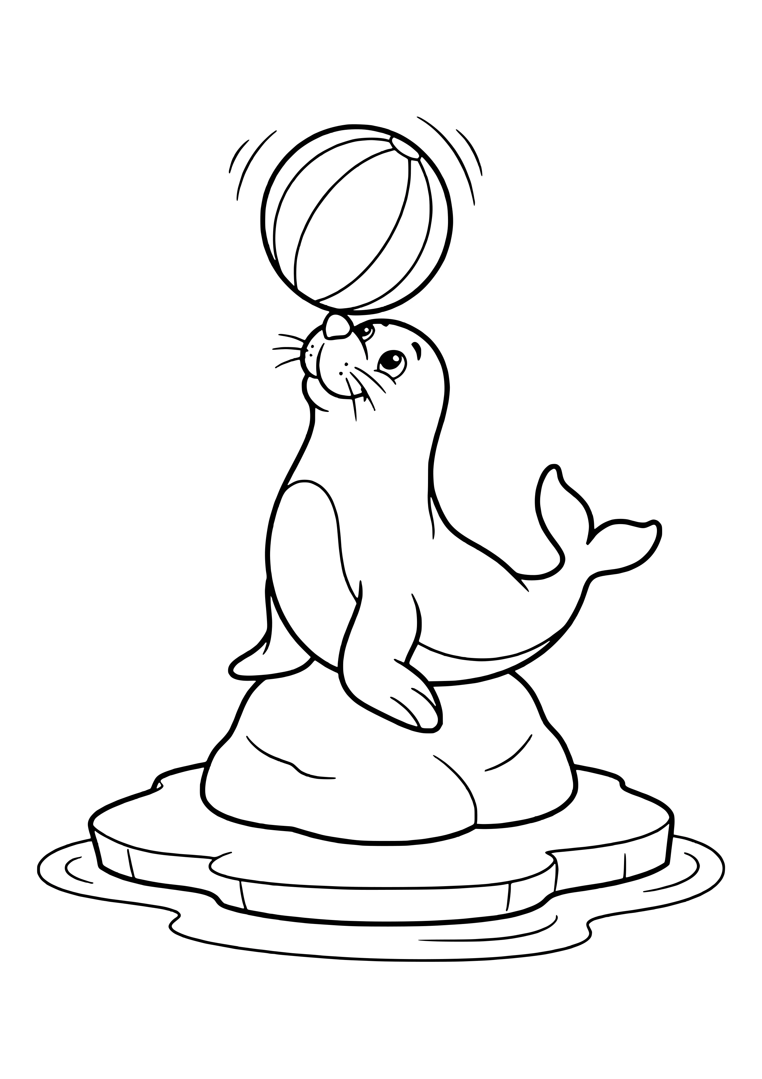 Sea lion balancing a ball free coloring page for kids