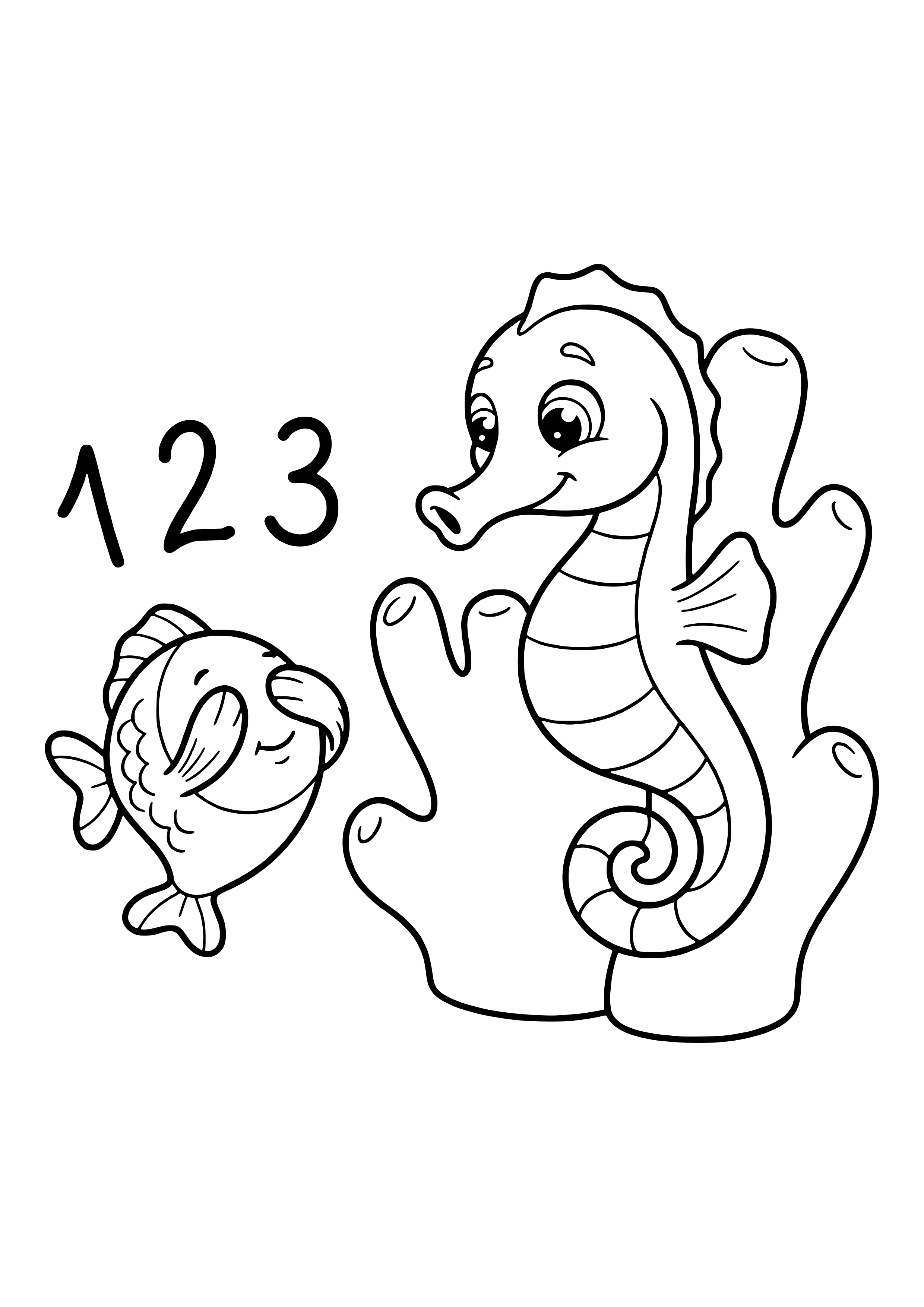 Seahorse playing hide and seek free coloring page for kids