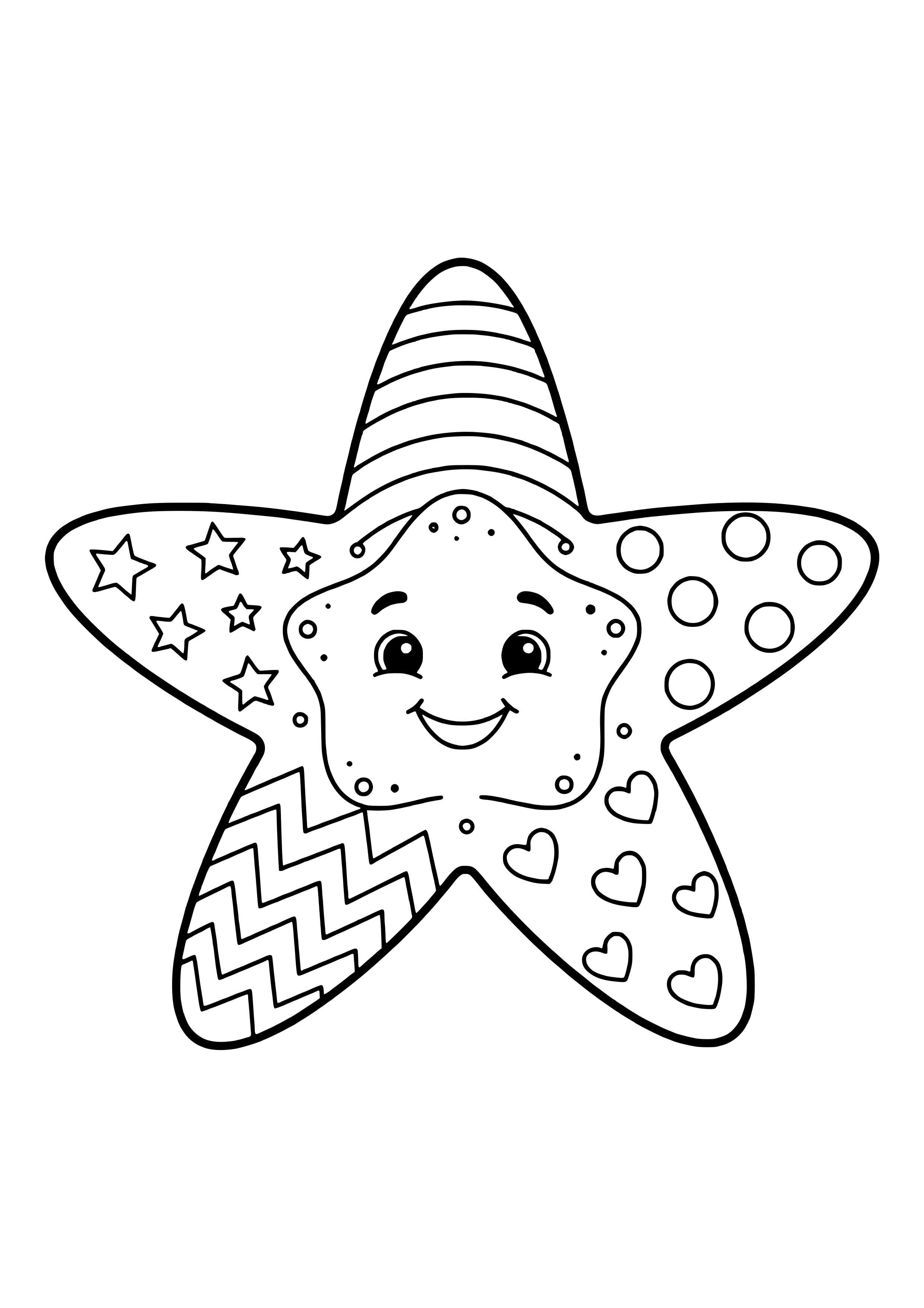 Starfish with five colorful arms free coloring page for kids