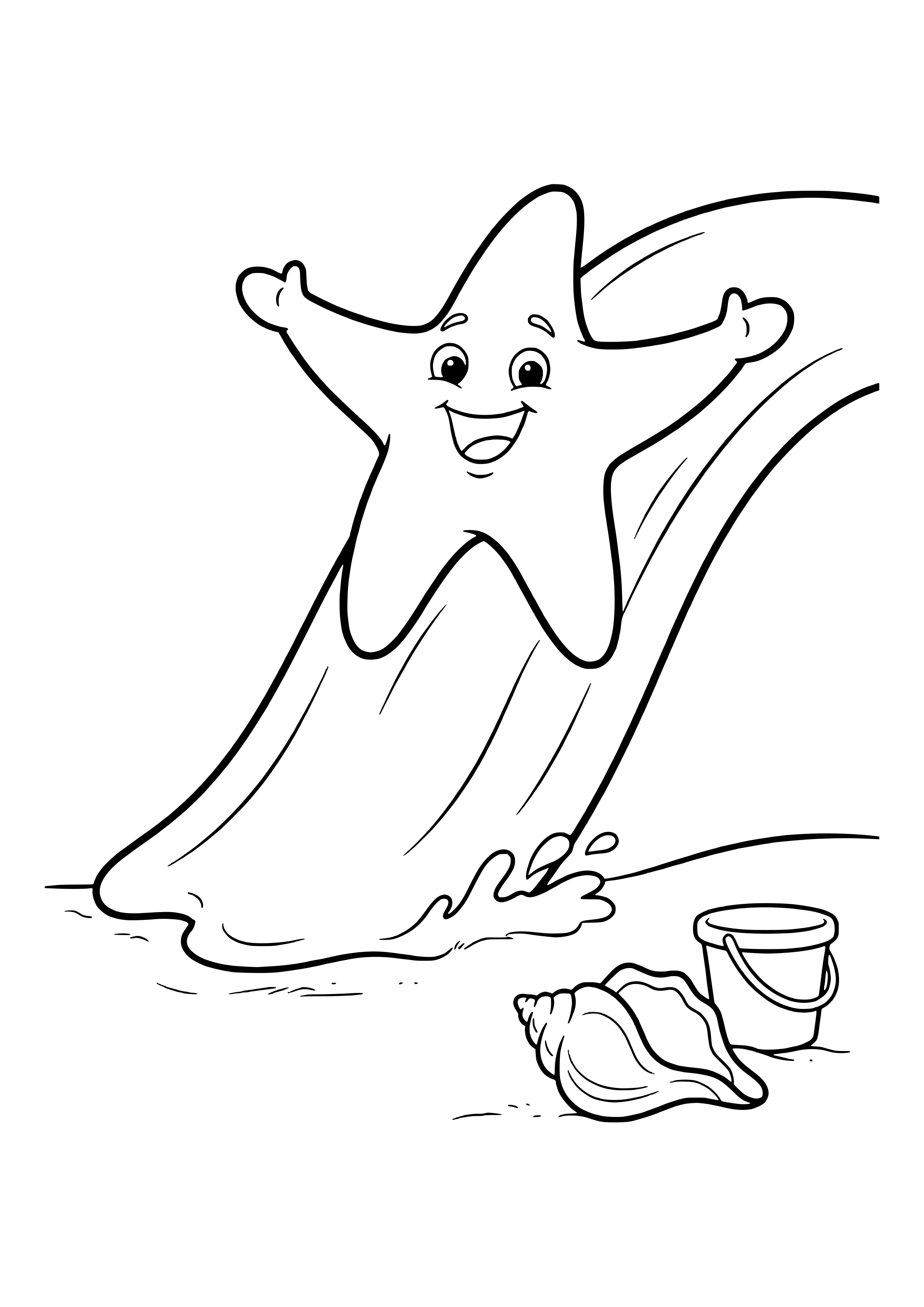 Starfish washed by the wave free coloring page for kids