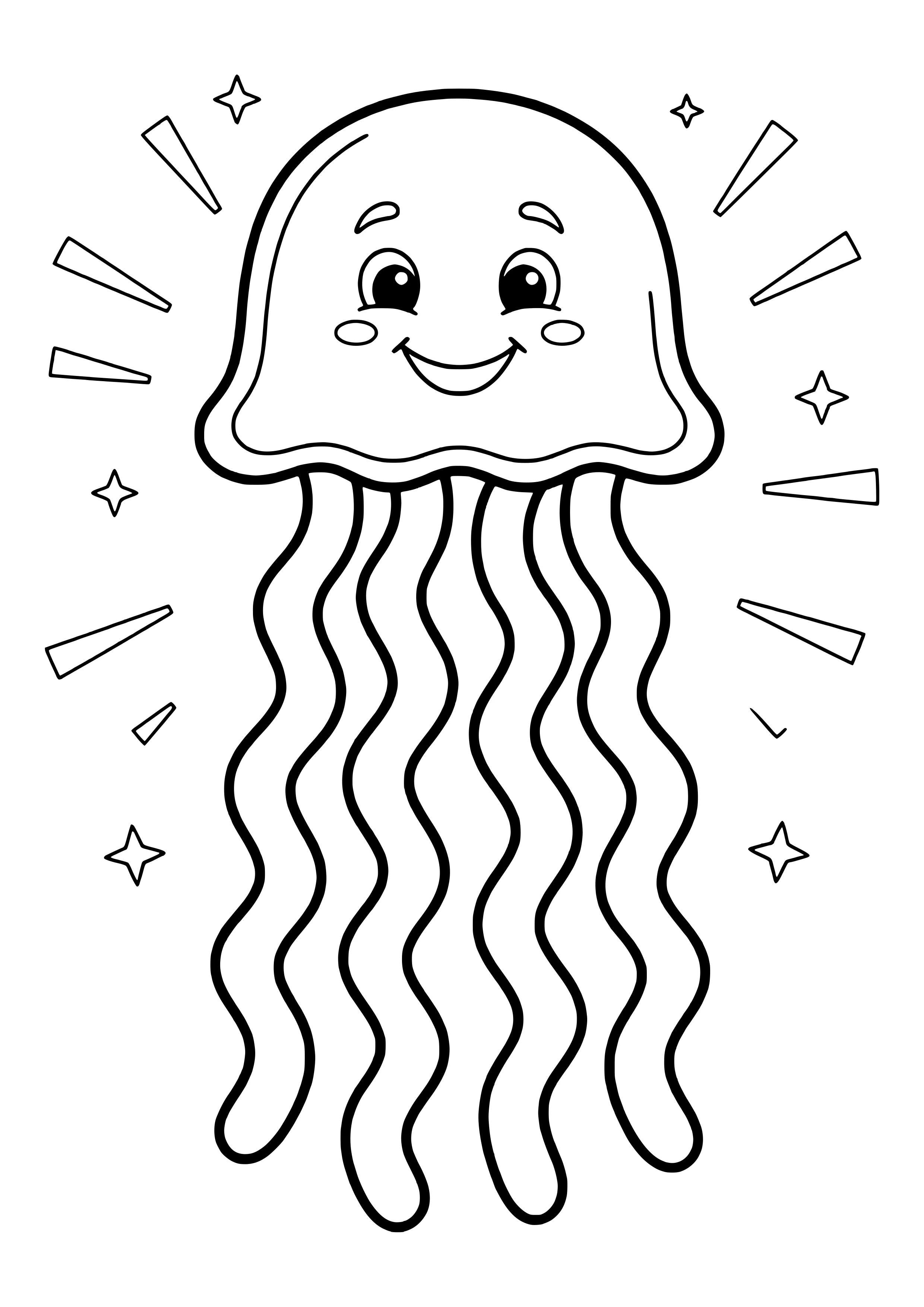 Deep-sea jellyfish with long strands free coloring page for kids