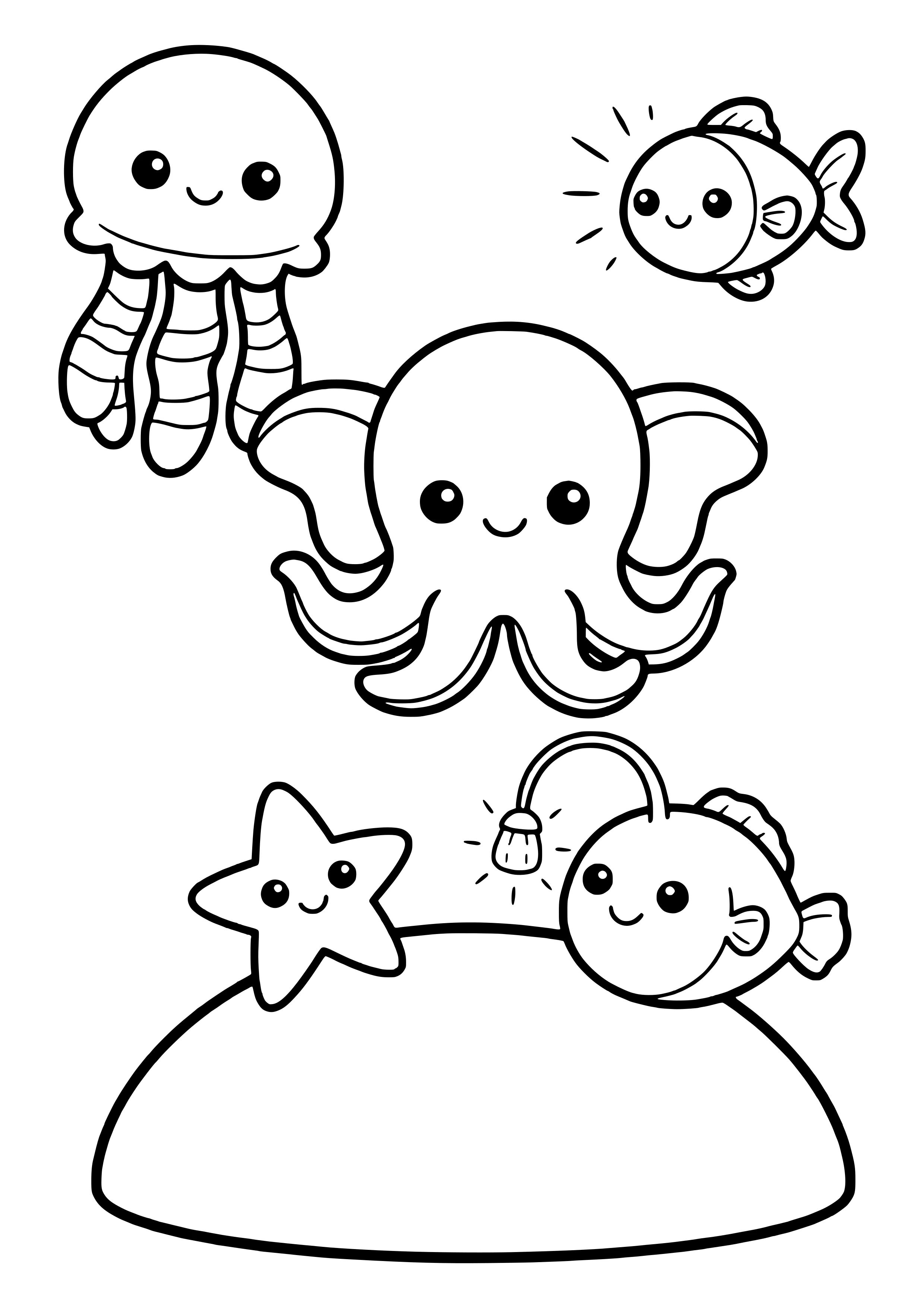 Underwater valley full of mysterious creatures free coloring page for kids
