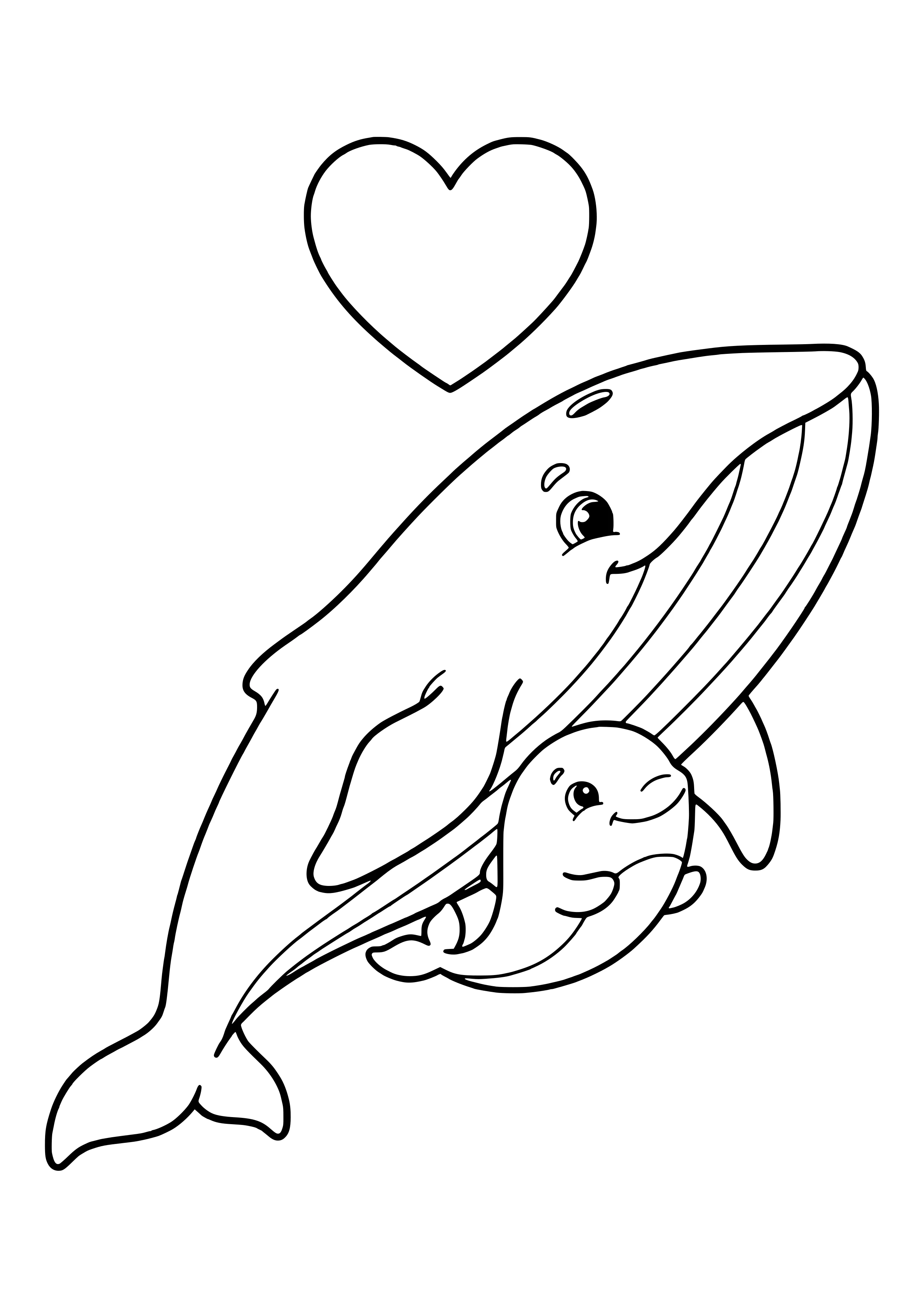 Mother whale protecting her calf free coloring page for kids