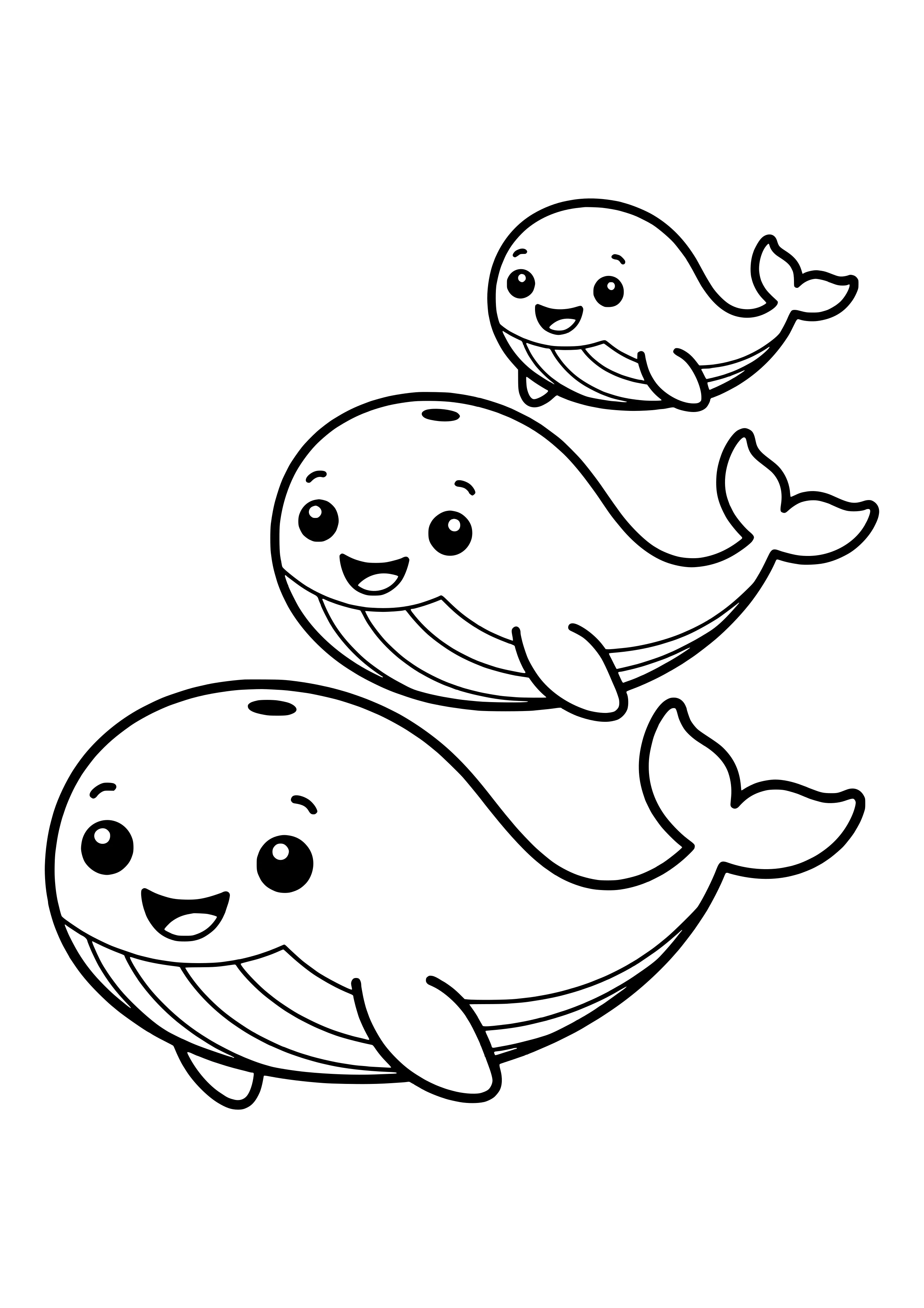 Whale family migrating together free coloring page for kids