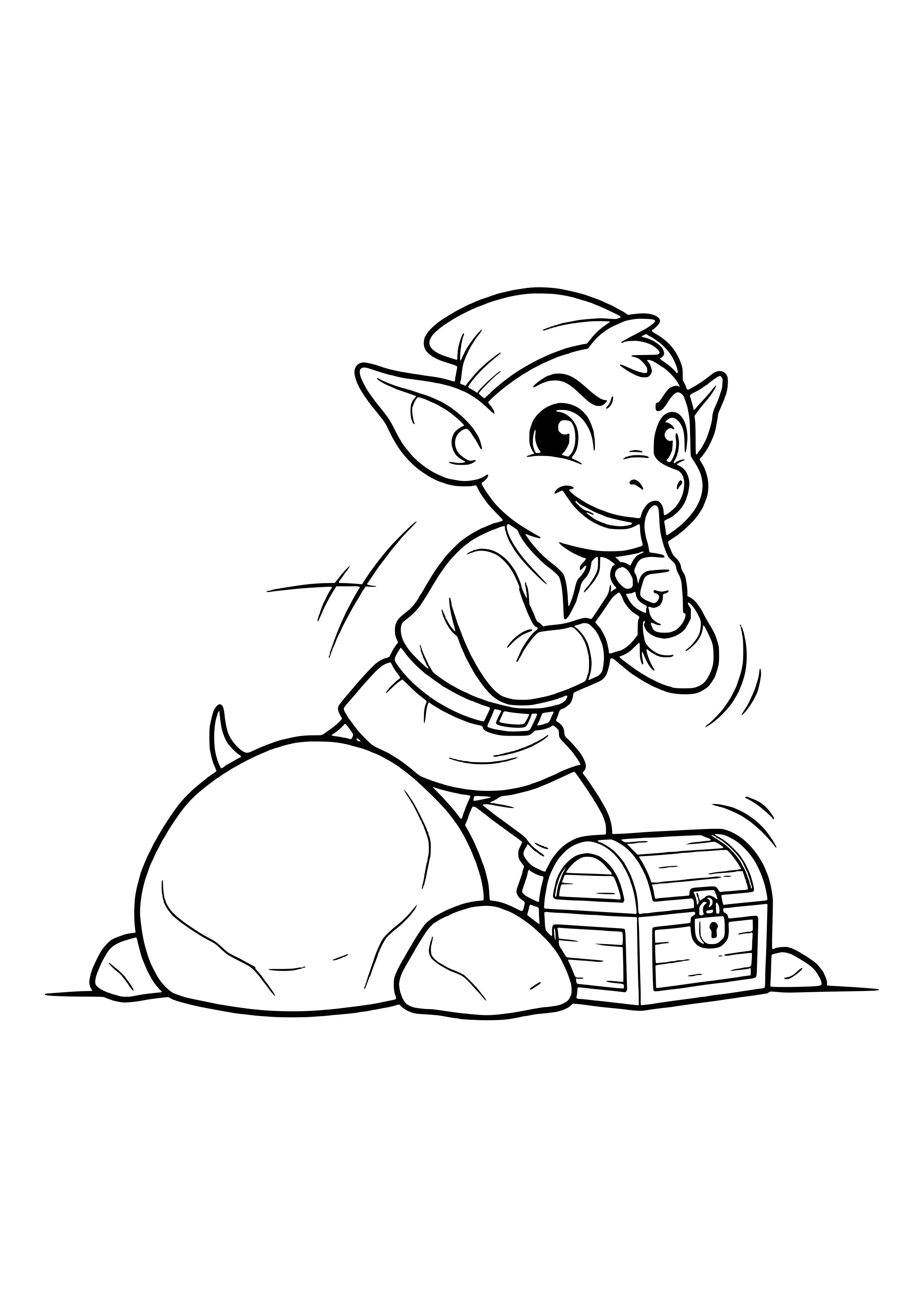 Wasser-Kobold versteckt einen Schatz Ausmalbild kostenlos für Kinder