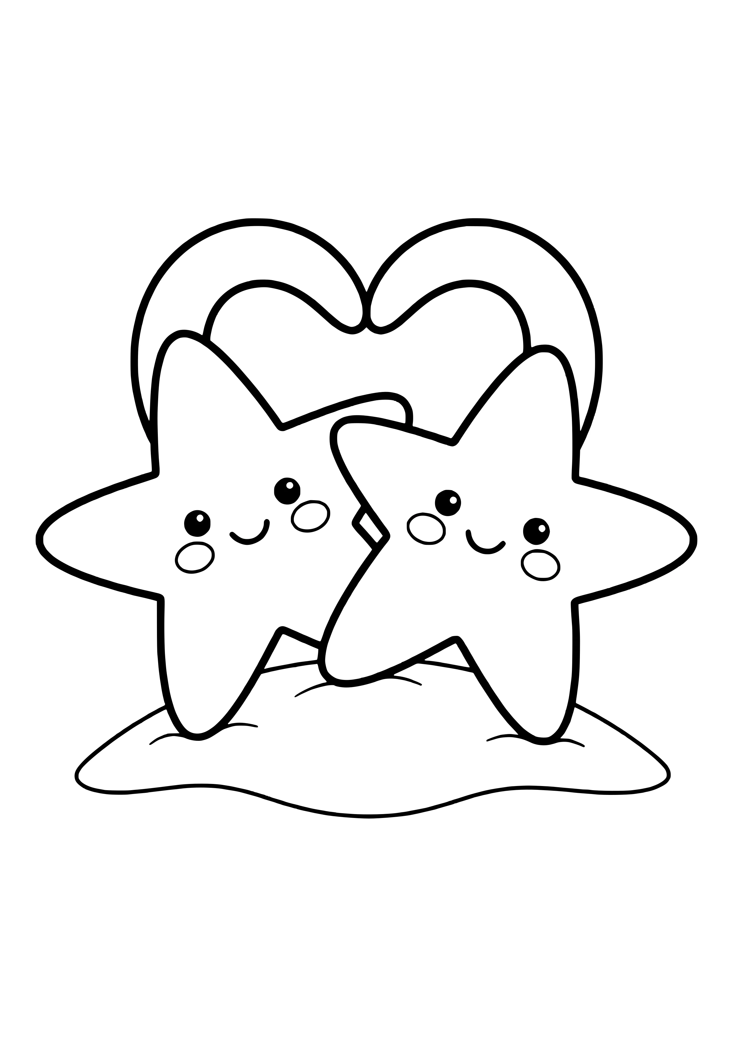 Two starfish forming a heart free coloring page for kids