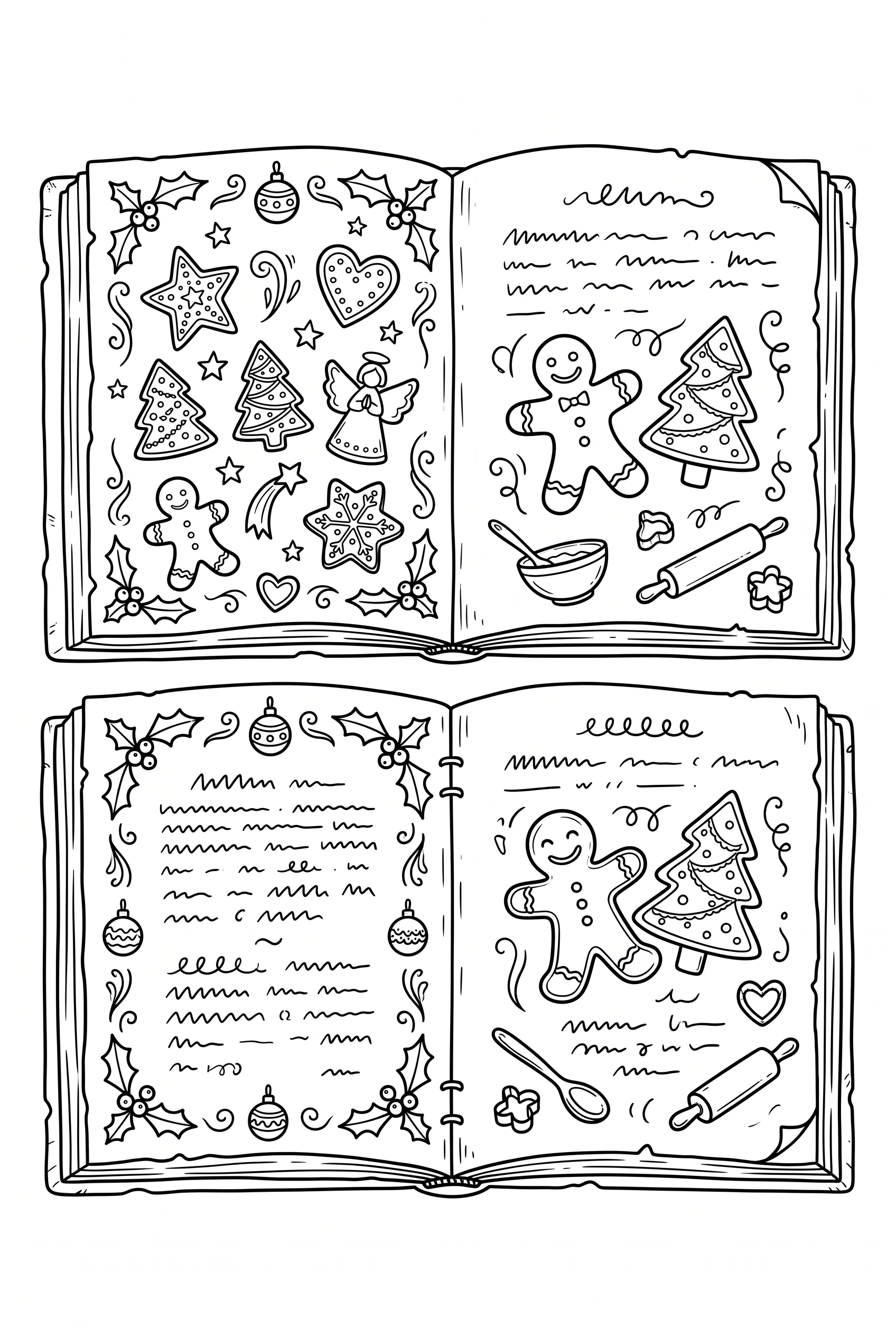 Ausmalbild aufgeschlagenes altes Plätzchen-Rezeptbuch