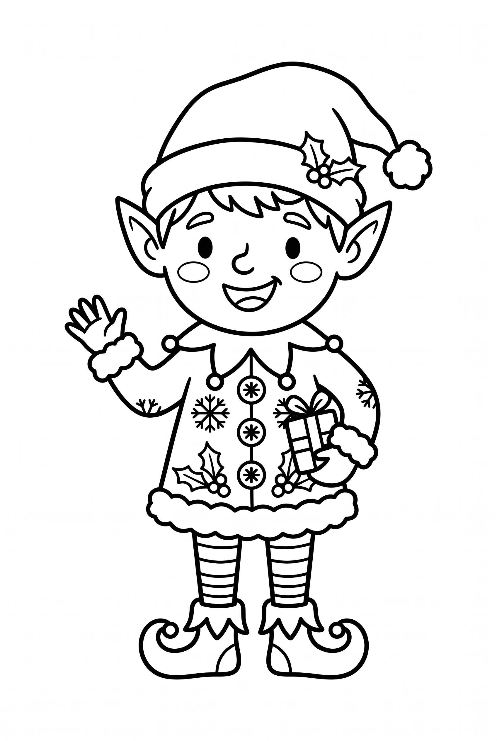 Elf mit Spitzohren im Weihnachtsoutfit Ausmalbild