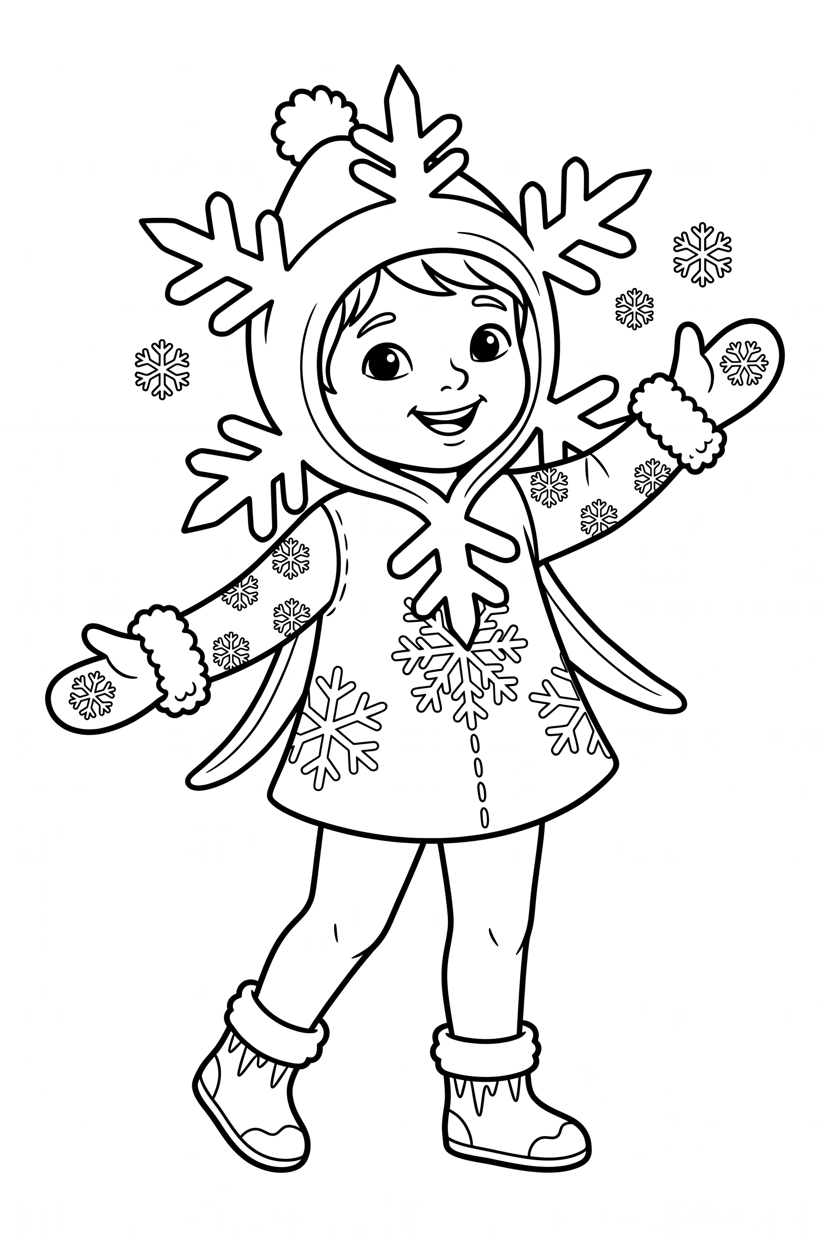 Kind verkleidet als Schneeflocke Ausmalbild