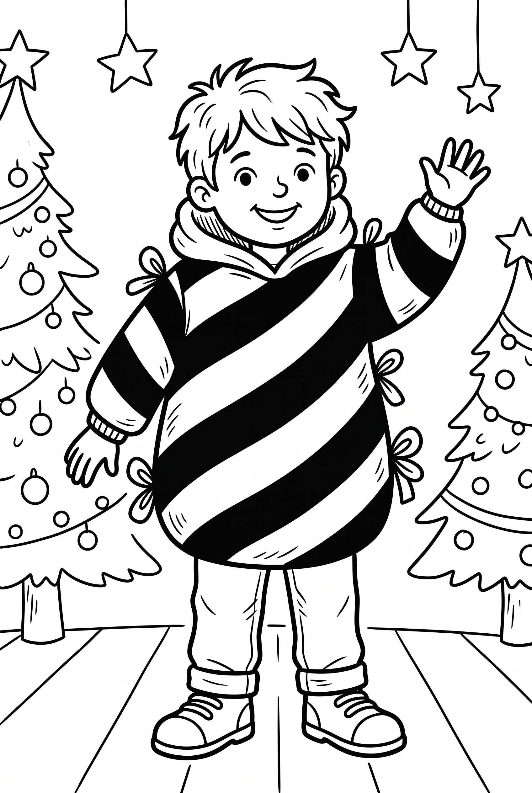 Kid dressed as a candy cane coloring page