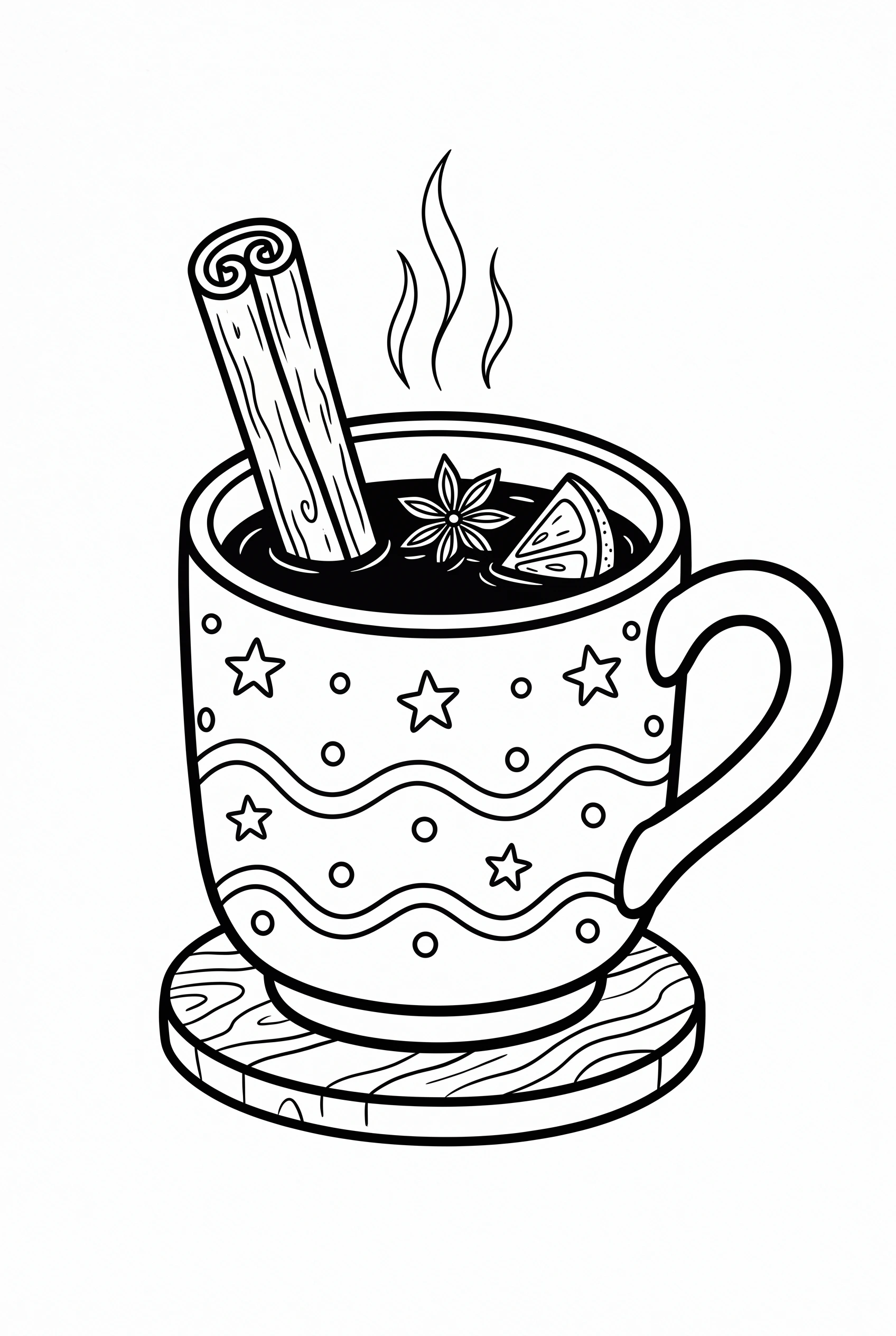 Coloring page of kids' punch in a mug decorated with a cinnamon stick