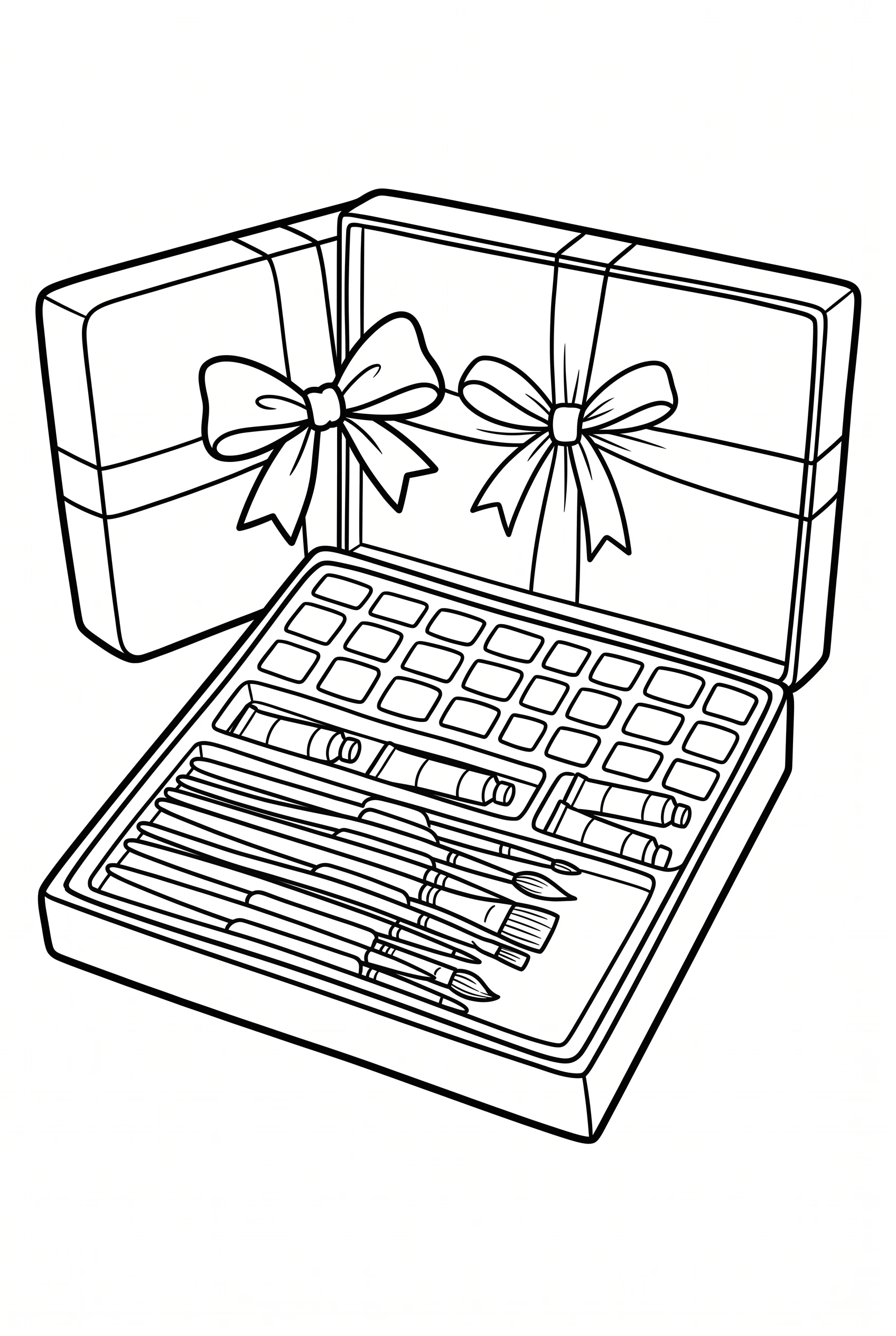 Paint box with brushes coloring page