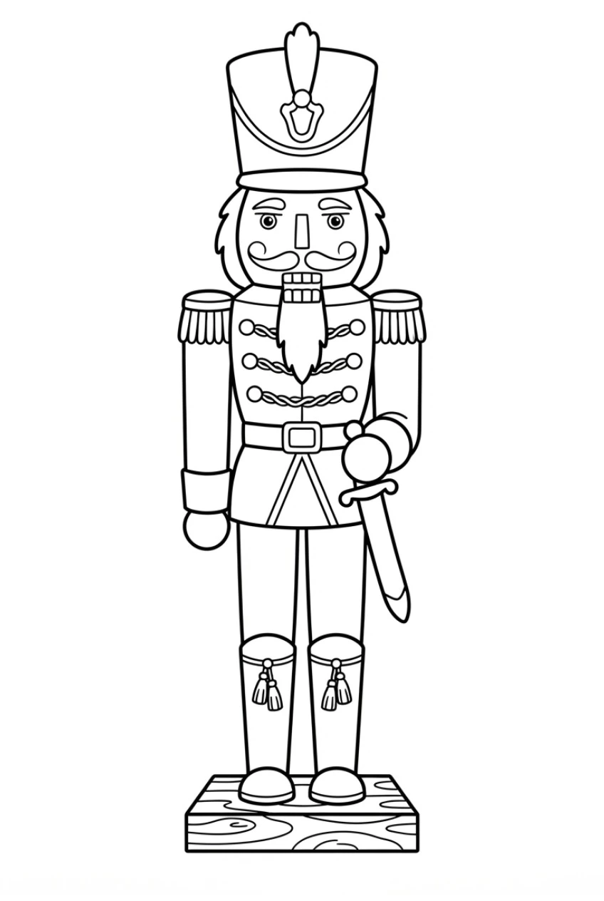 Ausmalbild Nussknacker-Figur mit hoher Mütze und Uniform