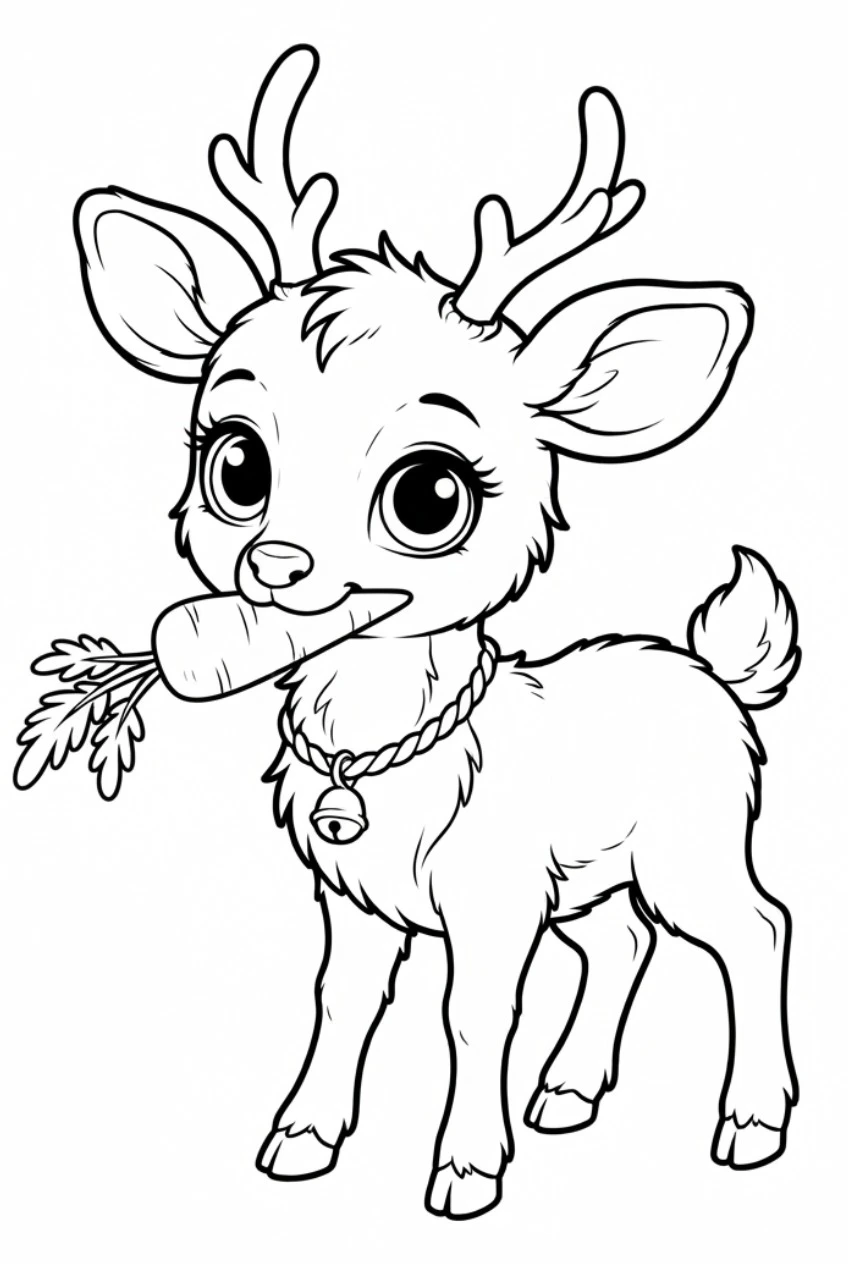 Reindeer eating a carrot coloring page free print