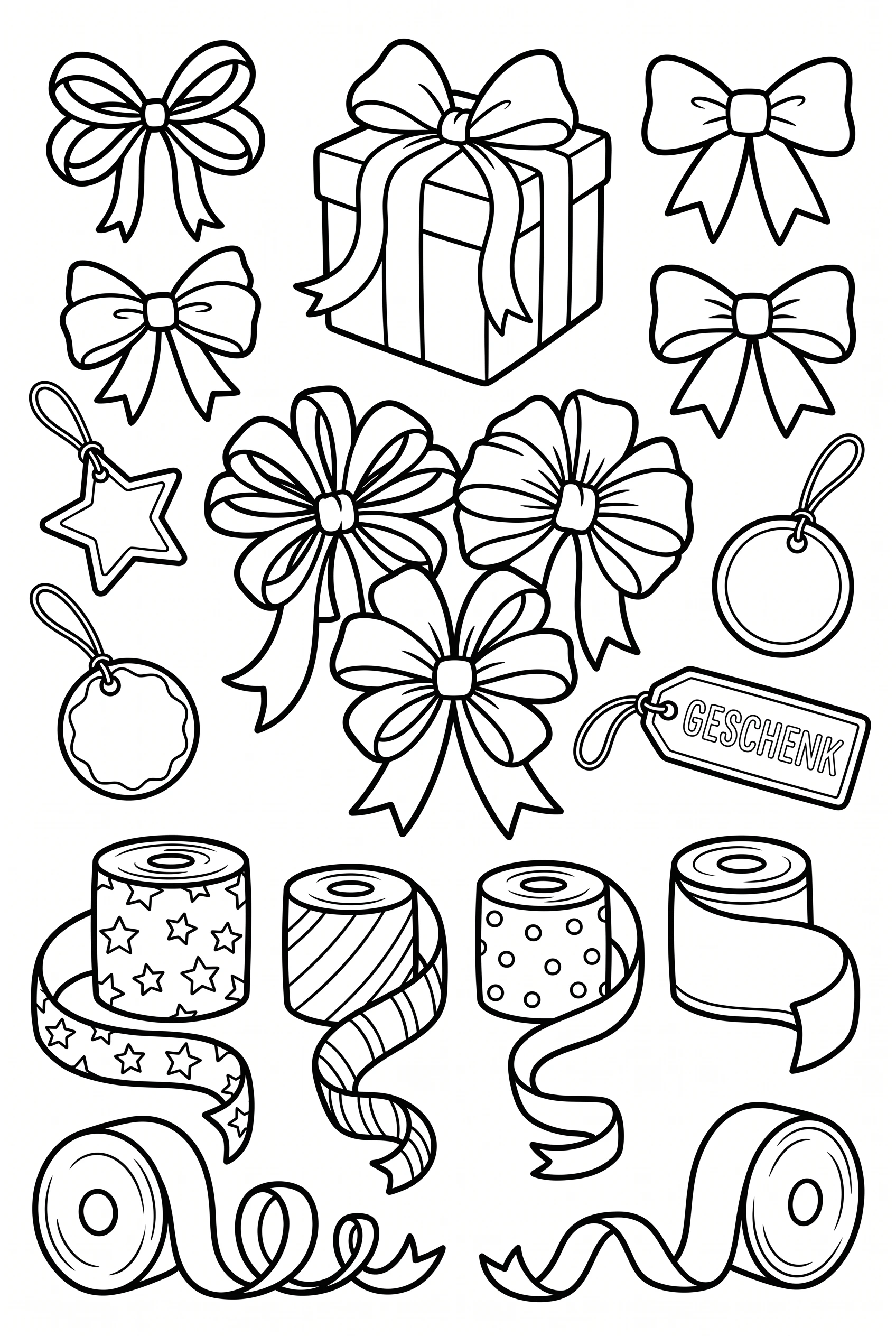 Set of ribbon and bows coloring page