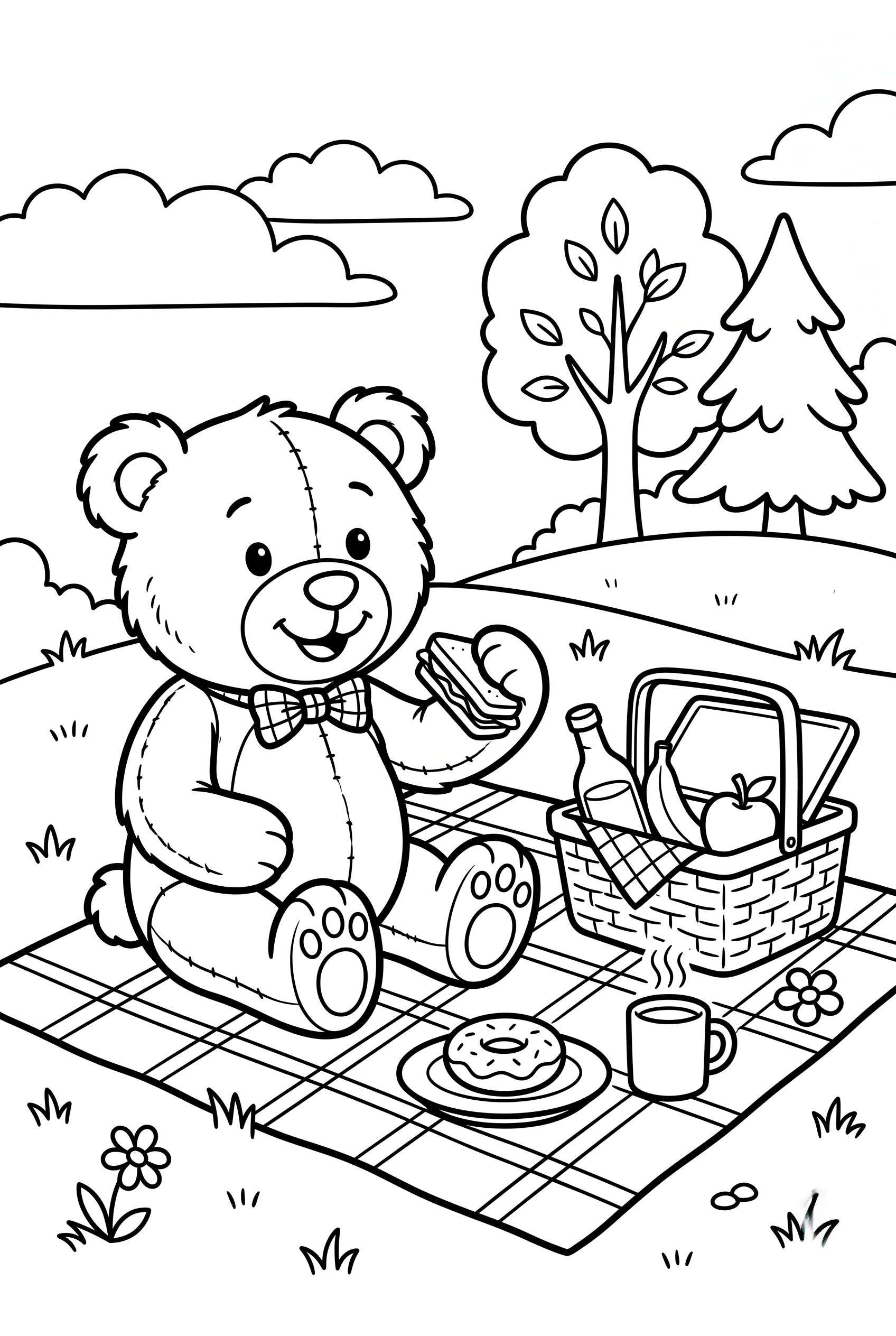 Teddybär bei einem Picknick Ausmalbild