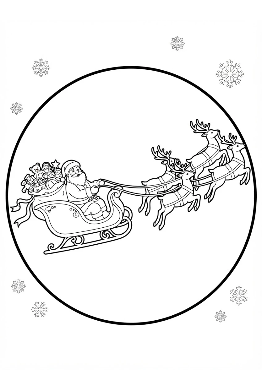 Santa silhouette against the full moon coloring page free print