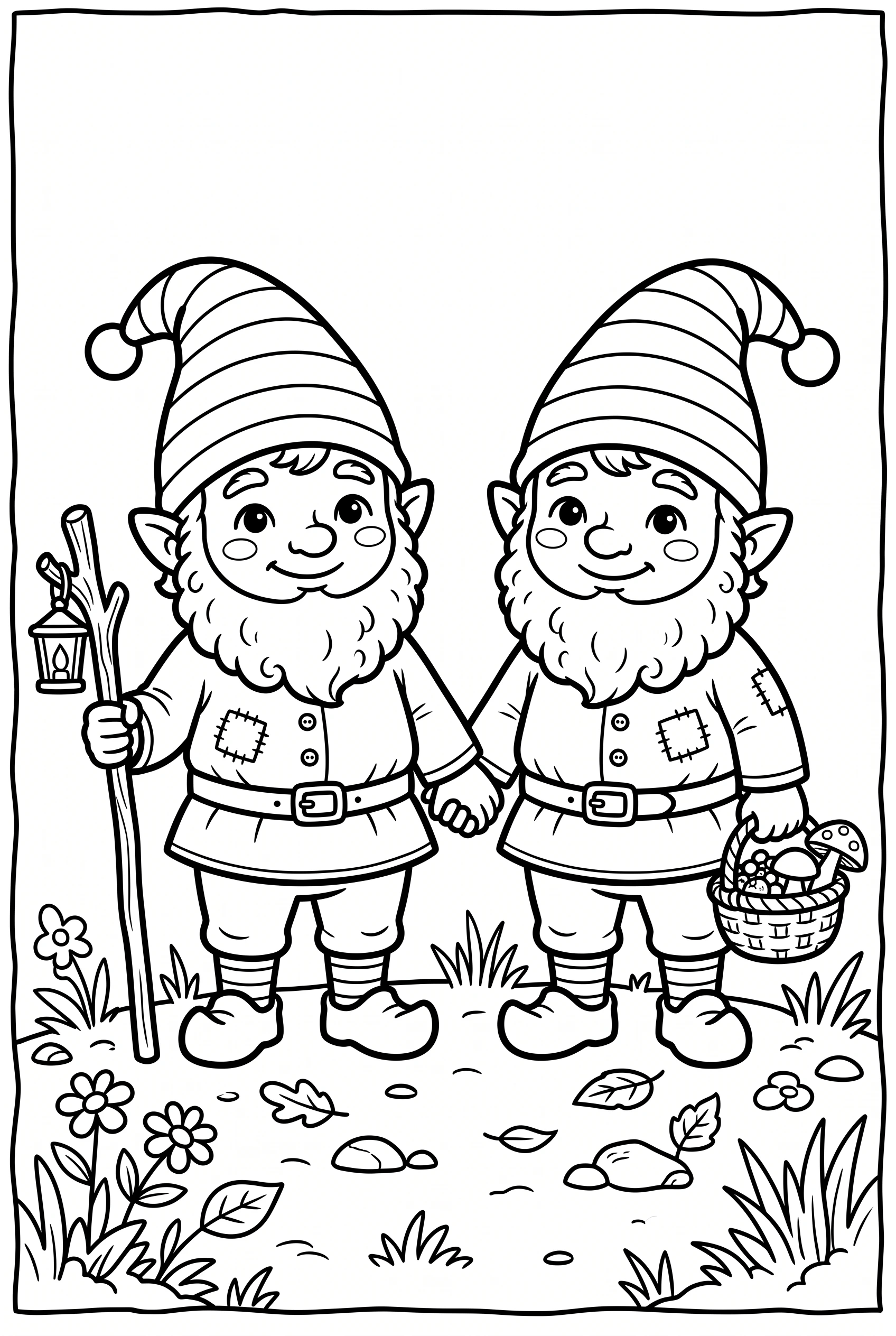 Two identically dressed twin elves coloring page